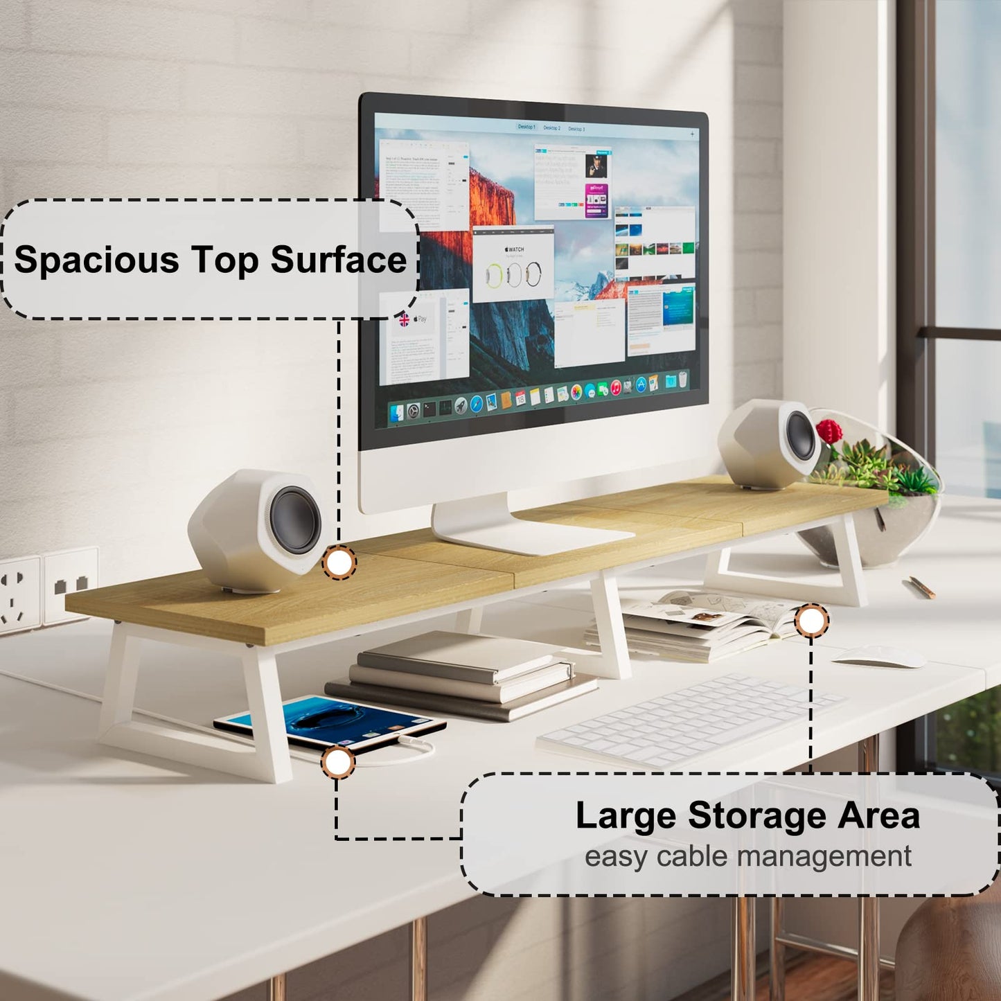 TEAMIX 42 inch + 14.2 inch Dual Monitor Riser for Desk Small Monitor Stand TV/Screen/PC/Laptop Riser Computer Stand Desktop Shelf.