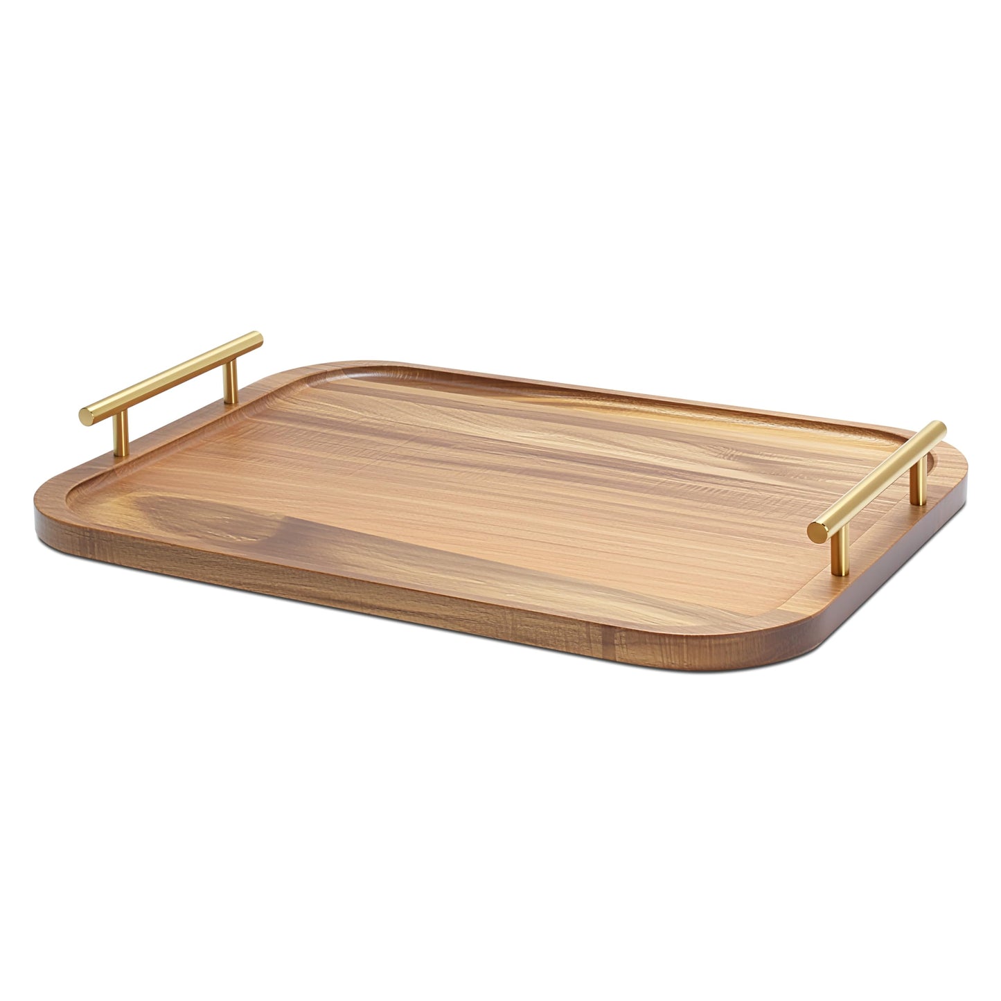 YACEYACE Large Wooden Tray, 15"x11.4"x1.75" Large Wood Trays with Metal Handles, Serving Tray for Kitchen Counter, Breakfast, Ottoman Coffee Table