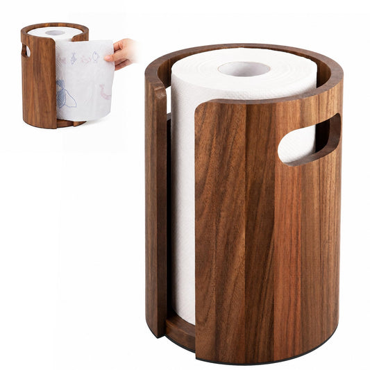 Ferrochef Acacia Wood Paper Towel Holder for Kitchen Countertop 10x7.3in with Splash Guard & Handle, Non-Slip Base, Rustic Farmhouse Paper Towel Stand for Home Office Bathroom Restaurant Hotel