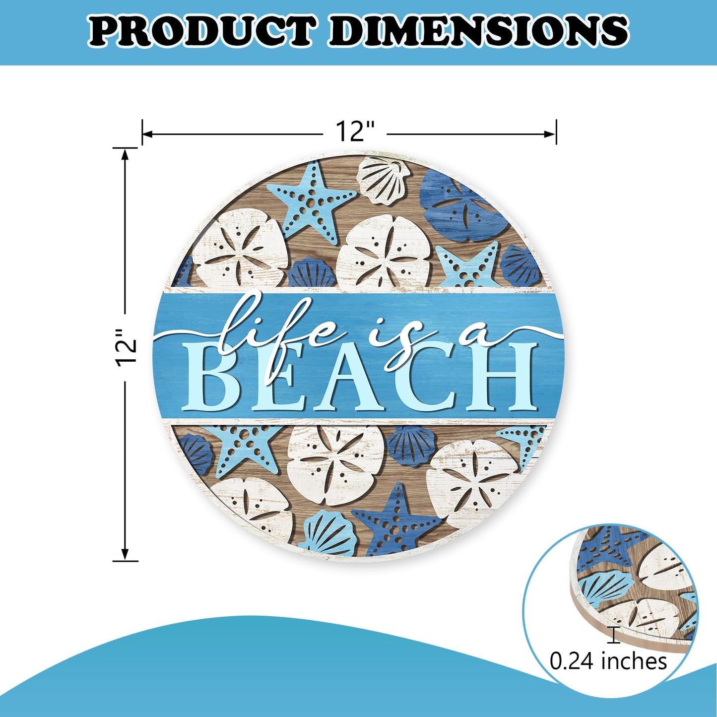 Bolisom Summer Life is a Beach Blue Front Door Sign, Coastal Starfish Shell Wood Hanger Outdoor Outside Beach House Porch Home Decor, Farmhouse Wooden Wreath Indoor Wall Hanging Decoration