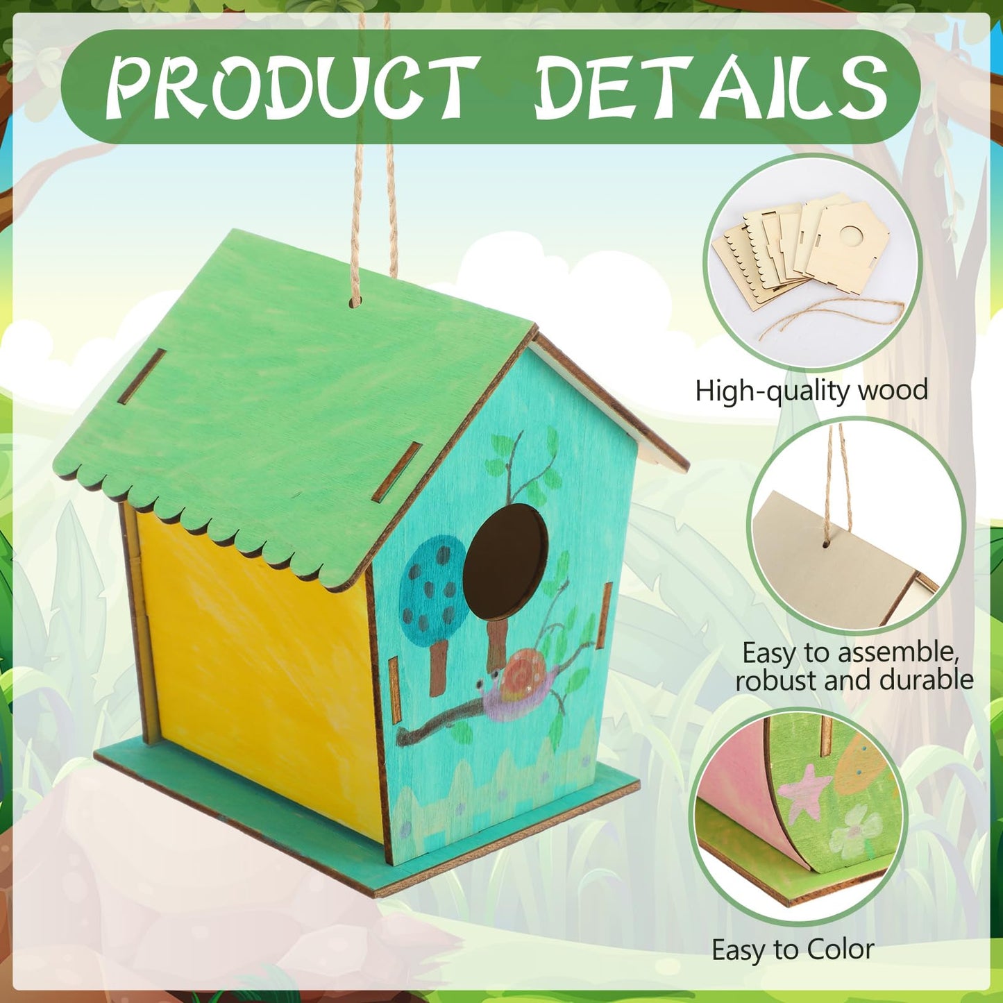 DoubleFill 30 Pcs Wooden Bird Houses Bulk for Kids Unfinished Wood Birdhouses for Children Wood Craft Project Kits for DIY Wooden Arts and Crafts for Summer VBS Crafts