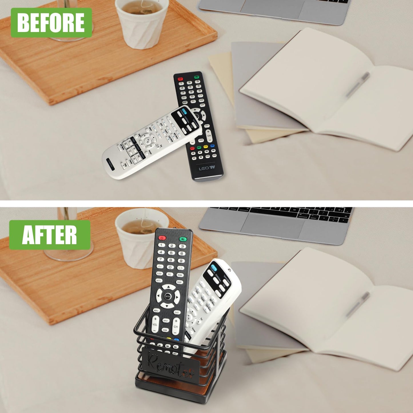MOSUYO Remote Control Holder, Remote Storage Organizer Caddy (for 2 or 3 Remote Controls),Remote Holder for Table