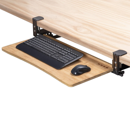 D'vine Dev Keyboard Tray Under Desk with Wrist Rest, Bamboo Wood Keyboard Drawer with Full Size Keyboard and Mouse Pad, Original Wood, KBTY-1