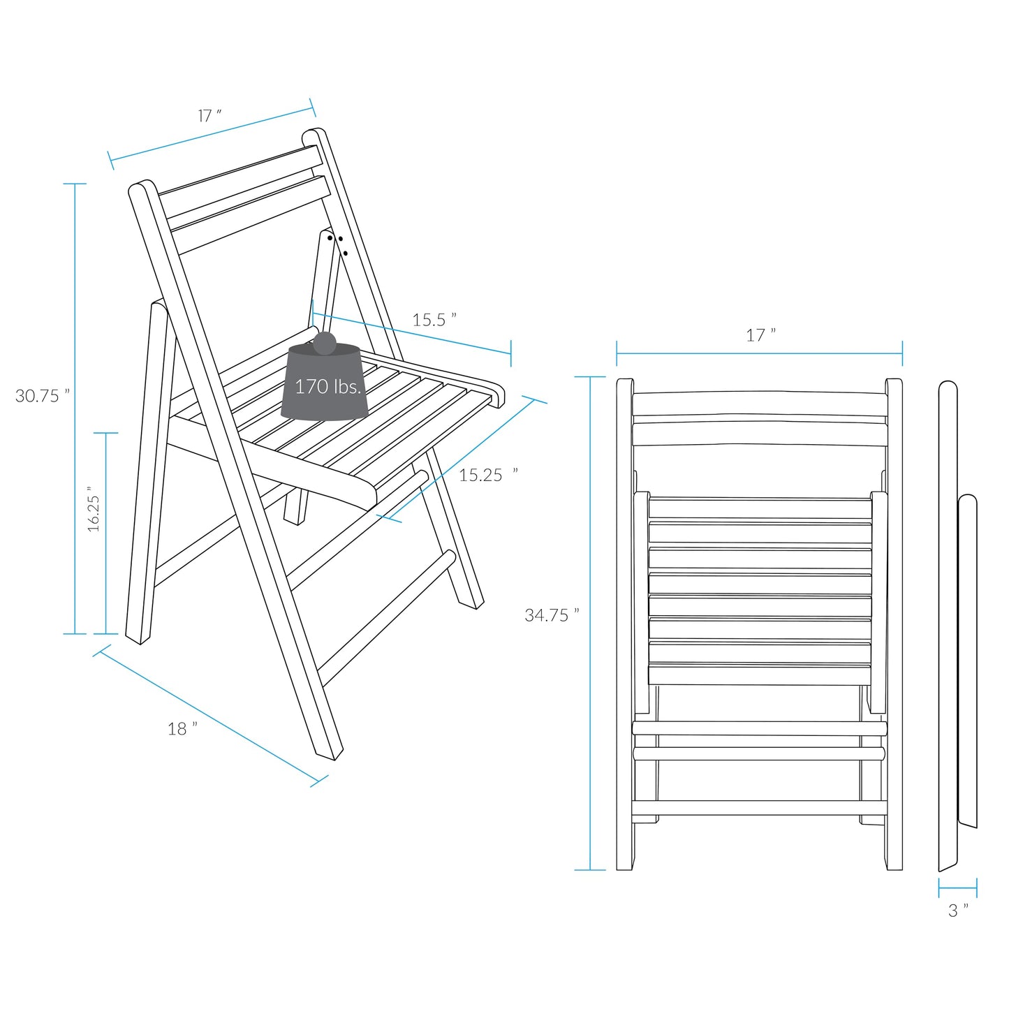 Casual Home Wooden Folding Chairs 2-Pcs Set - Natural
