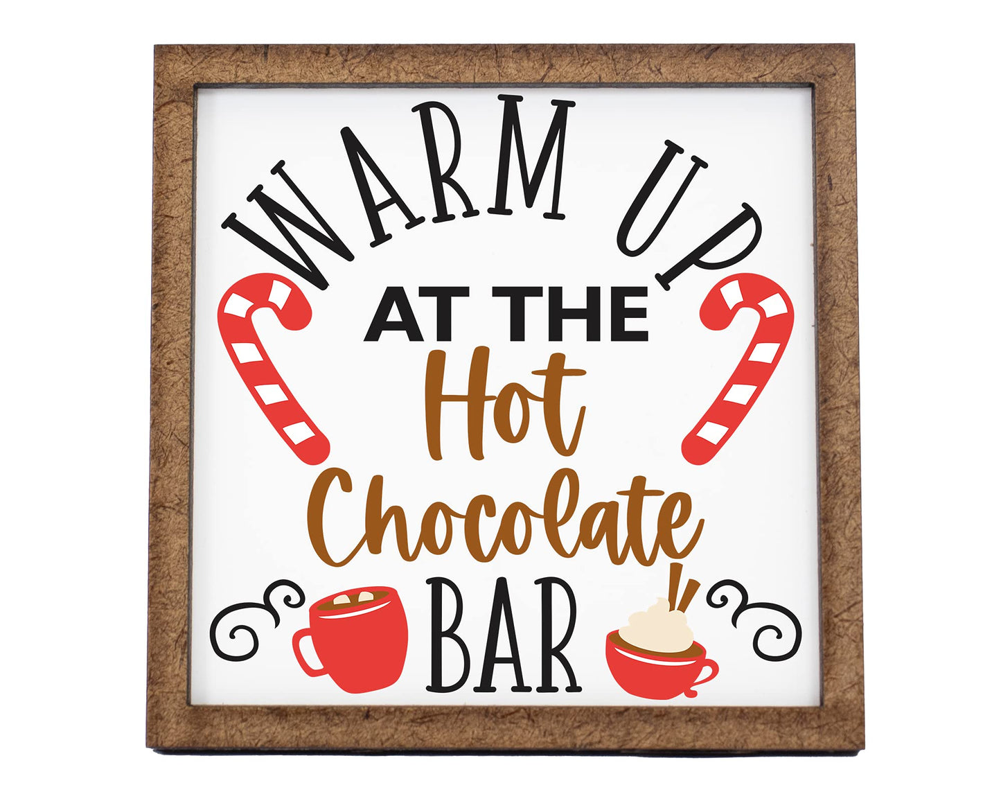 Warm Up at the Hot Chocolate Bar Christmas Sign - Tier Tray Sign - Mini Wooden Sign - Christmas Sign - Wood Sign - Shelf Sitter - Home Decor (4" x 4")