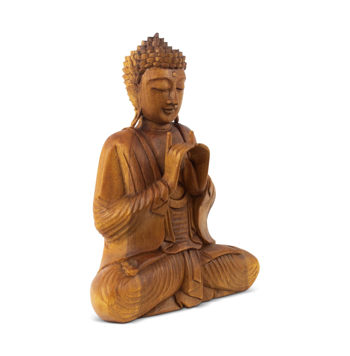 G6 COLLECTION Wooden Serene Sitting Buddha Statue Handmade Meditating Sculpture Figurine Decorative Home Decor Accent Handcrafted Gift Art Wood Hand Carved Oriental Buddha Uttarabodhi Mudra (20" Tall)