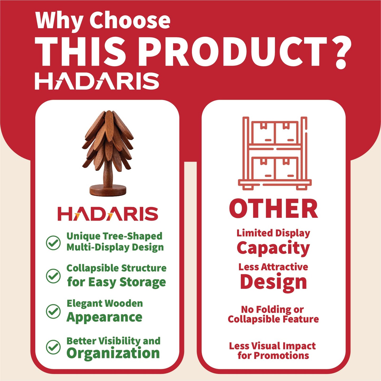 HADARIS Wooden Tree Trivet Set for Hot Dishes - 3 Pcs Foldable Heat Resistant Wood Coasters, Natural Walnut Finish Pot Holders for Kitchen Countertops and Dining Table, Unique Tree-Shaped Decor