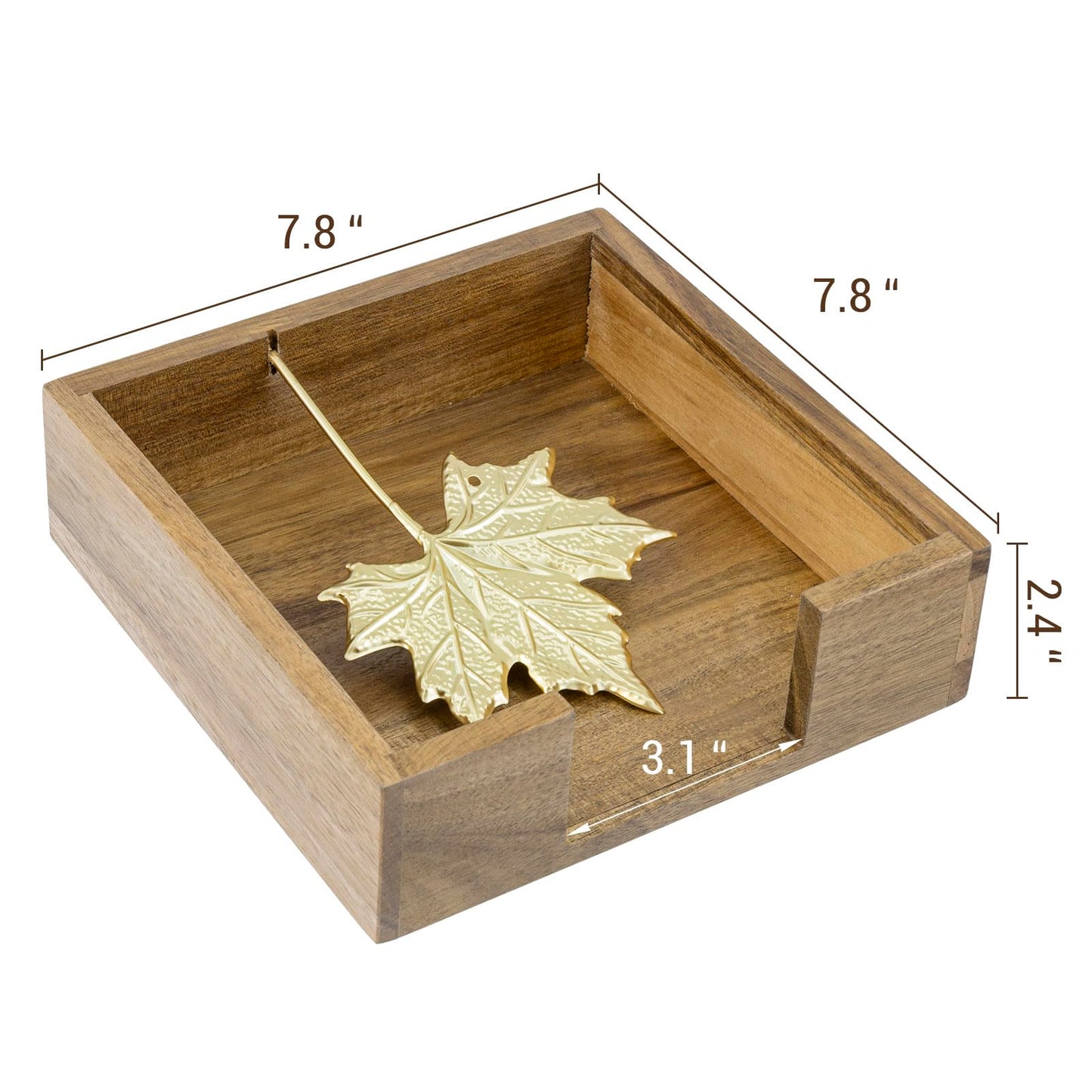 MyGift Premium Acacia Wood Tabletop Napkin Holder – Rustic Square Napkin Dispenser with Decorative Maple Leaf Weighted Arm for Kitchen or Dining Table