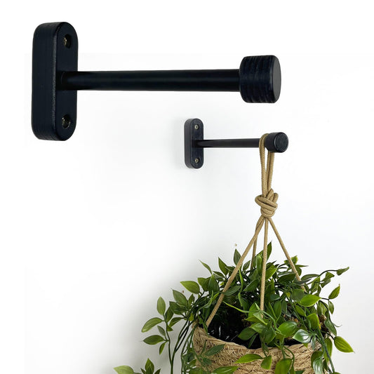 EvenWood 2-Piece Set of Wooden Plant Hooks for Wall with Sturdy Metal Tube - Plant Wall Hanger for Pots, Flower Brackets - Bracket Plant Hanger for Indoor and Outdoor Decorations (Black, 10 Inch)