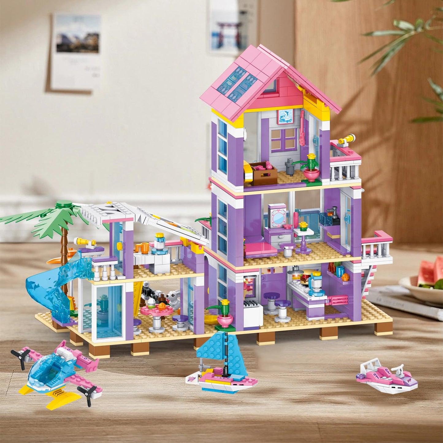 WINGIFT 955 Piece Beach House Building Set,Seaside Beach Villa Building Toys Friends Vacation Hut Blocks Set,STEM BuildingToys with Helicopter,Yacht,Sailboat,Christmas Birthday Gift for Girl Age 6-12+