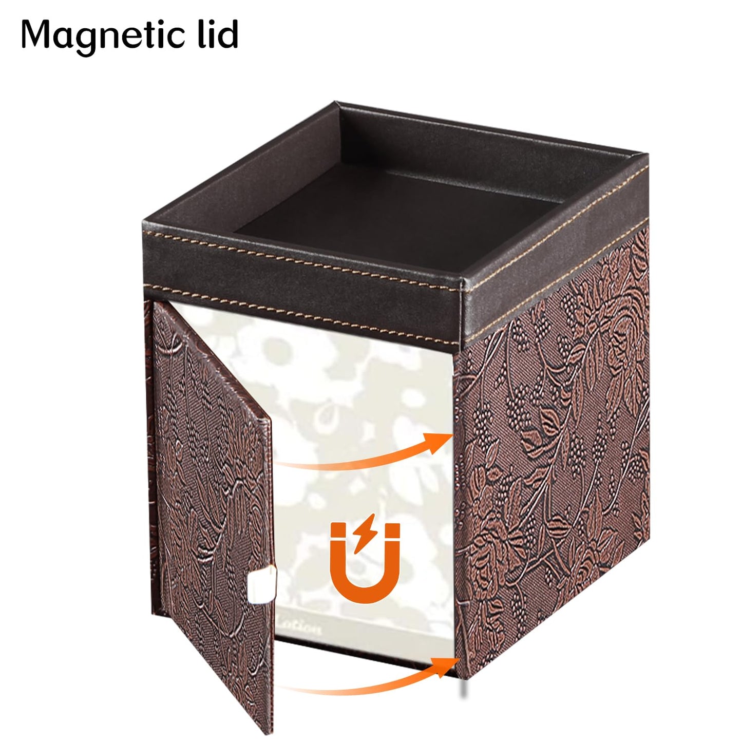 Square Tissue Box Cover with Storage Tray,PU Leather Tissue Cube Box Holder,Decorative Tissue Holders,Modern Tissues Case Napkin Dispenser Facial Paper Organizer for Bathroom Vanity
