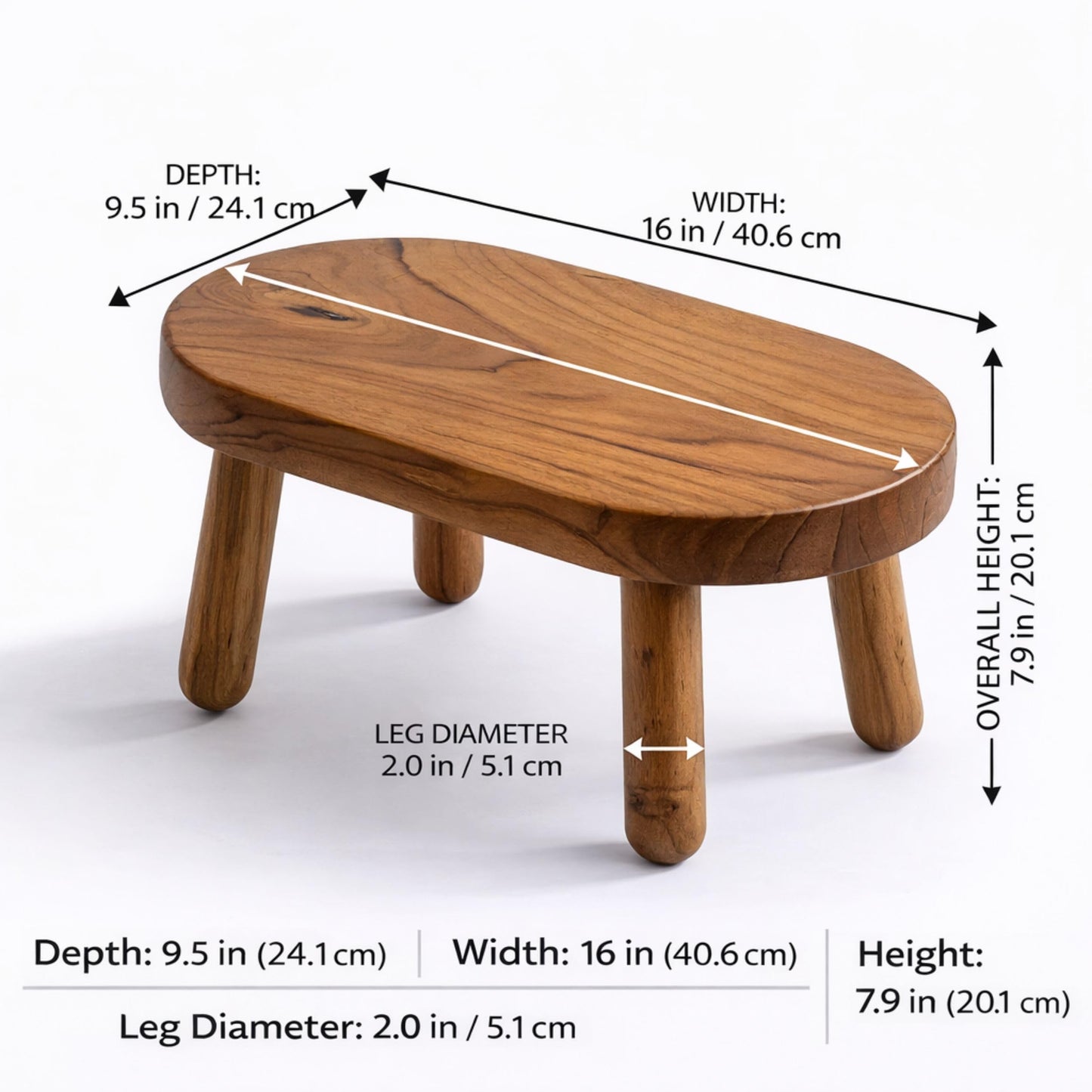 Teak Step Stool Heavy Duty Wooden Stepping Stools for Adults Kids with 4 Legs,Bed Steps for High Beds
