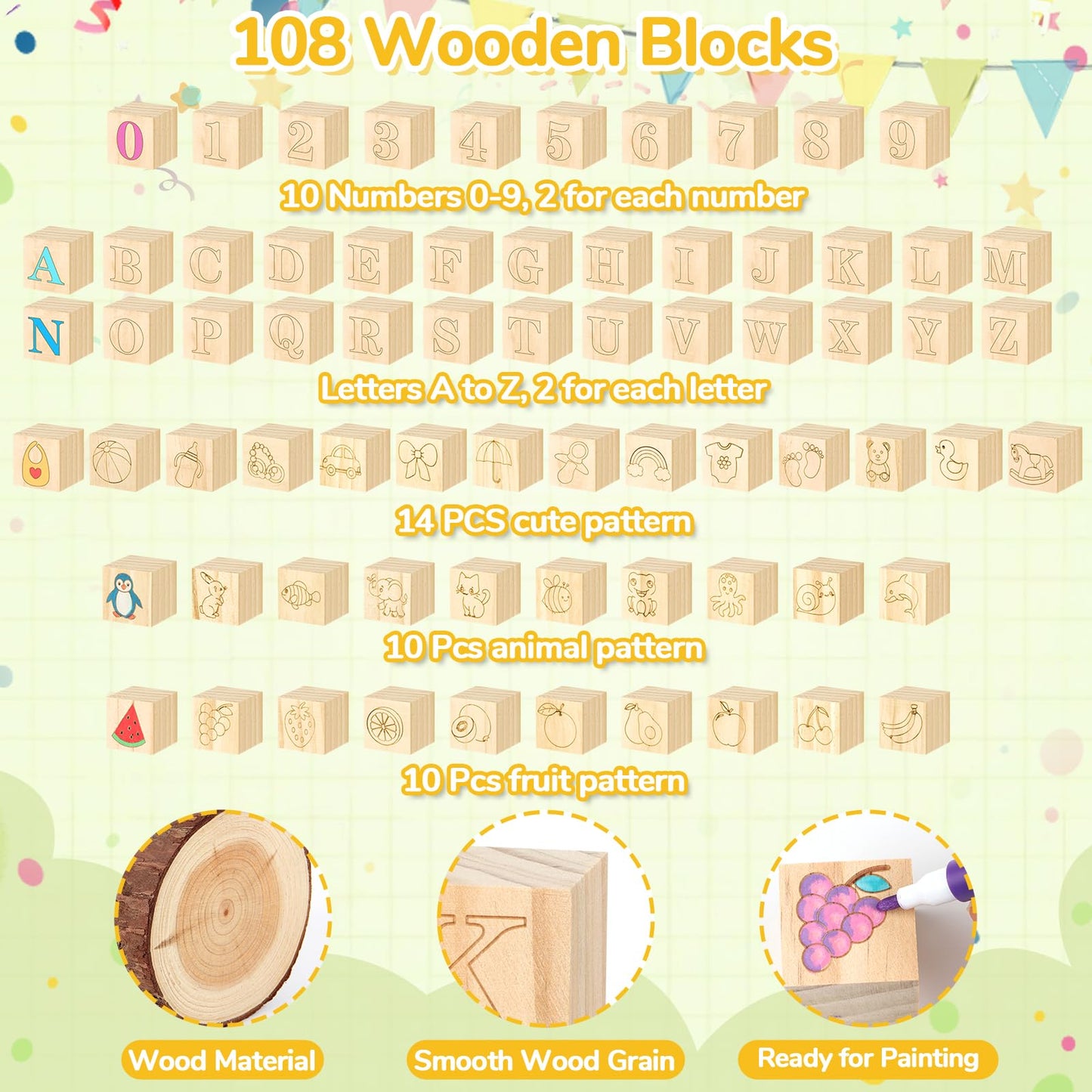 Nyxuso Baby Shower Games Blocks Set, 134 Pcs Wooden Blocks Kit for Baby Shower Party Gender Reveal Party Decorations(Green)
