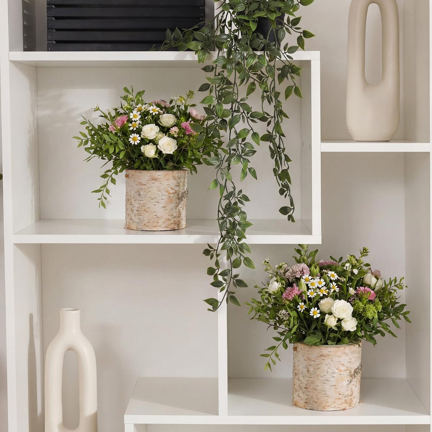 Acellegic 6 Pcs Natural Birch Vase Wooden Vase Natural Birch Bark Flower Pots Country Style Wood Planter for Garden Wedding Party Window Home Farmhouse Centerpieces