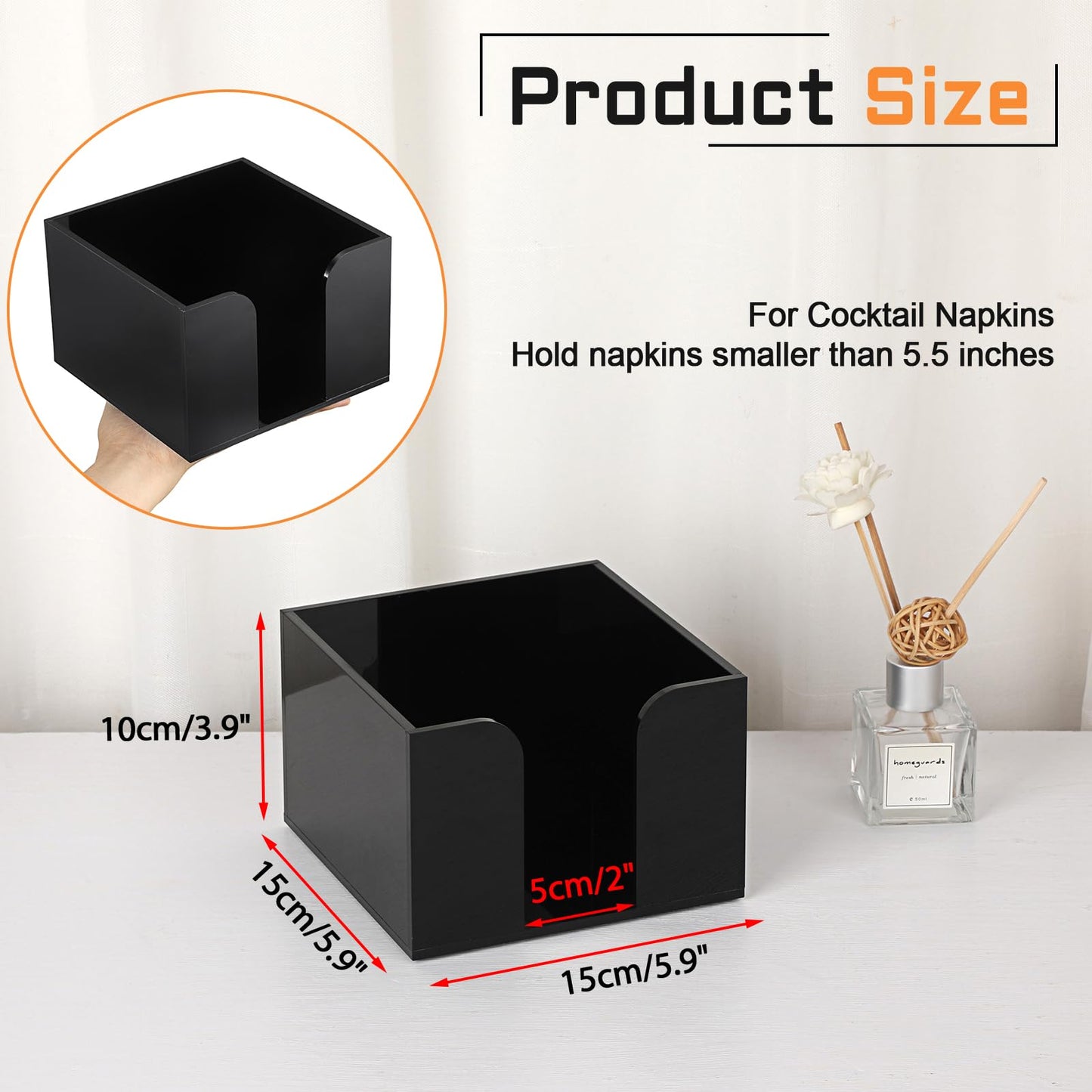 Sumnacon Square Acrylic Napkin Holder - Stylish Black Cocktail Napkin Holders for Table Countertop Kitchen, Decorative Napkin Dispenser Tray for Wedding Party Restaurant Office Hotel, 4 Inch Height