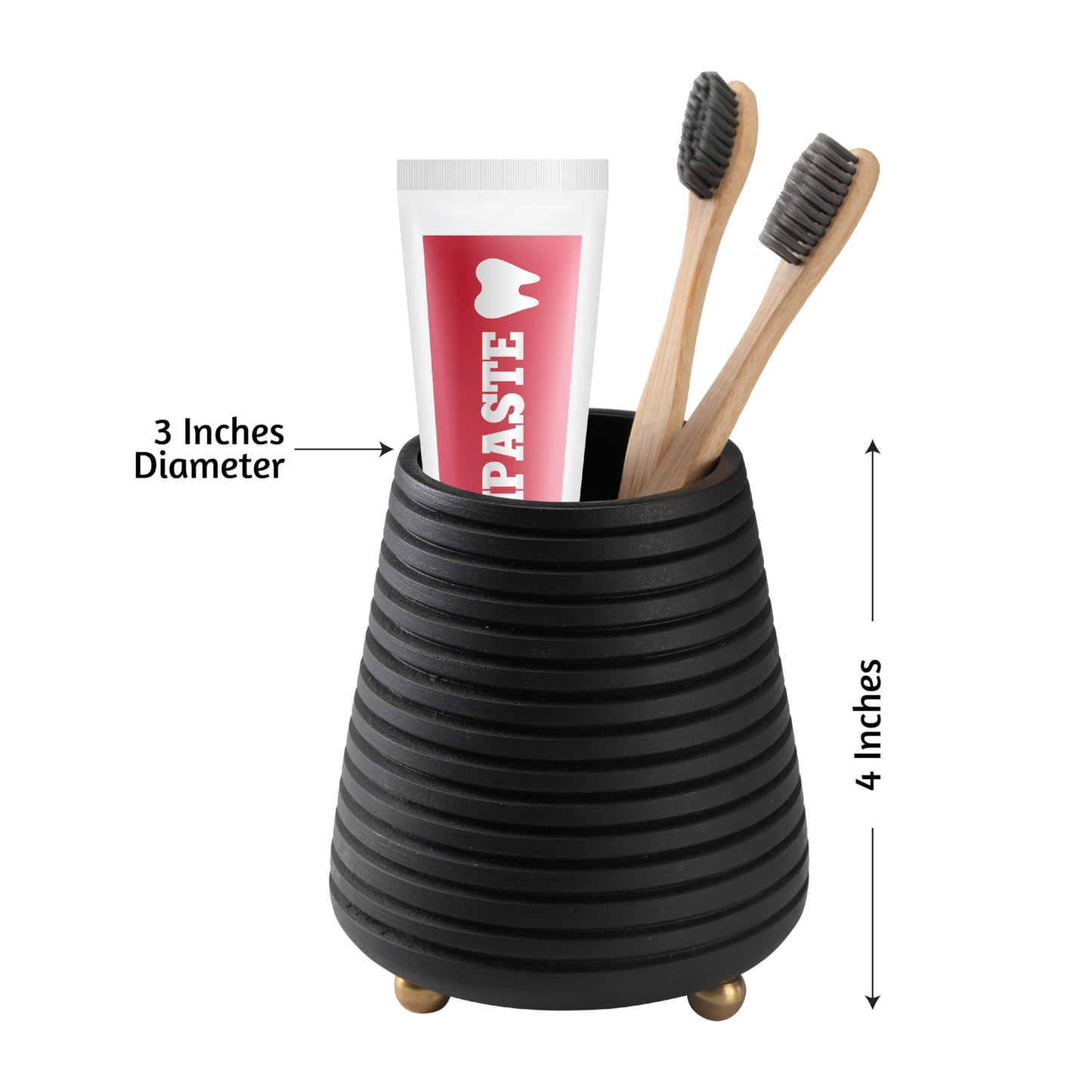 Folkulture Toothbrush Holders for Bathroom or Tooth Brushing Holder, Black Toothbrush Holder, 4x3 Wood Bathroom Toothbrush Holder, Bathroom Organizers and Storage Countertop, Toothbrush Organizer