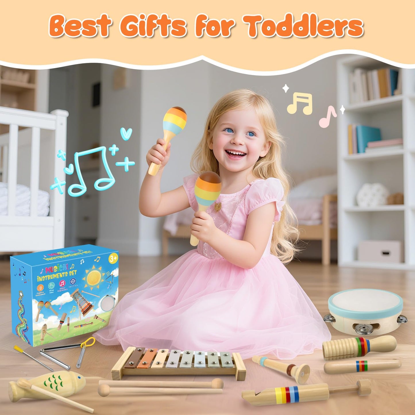 Baby Montessori Musical Toys, Boho Xylophone Percussion for Toddlers 1-3