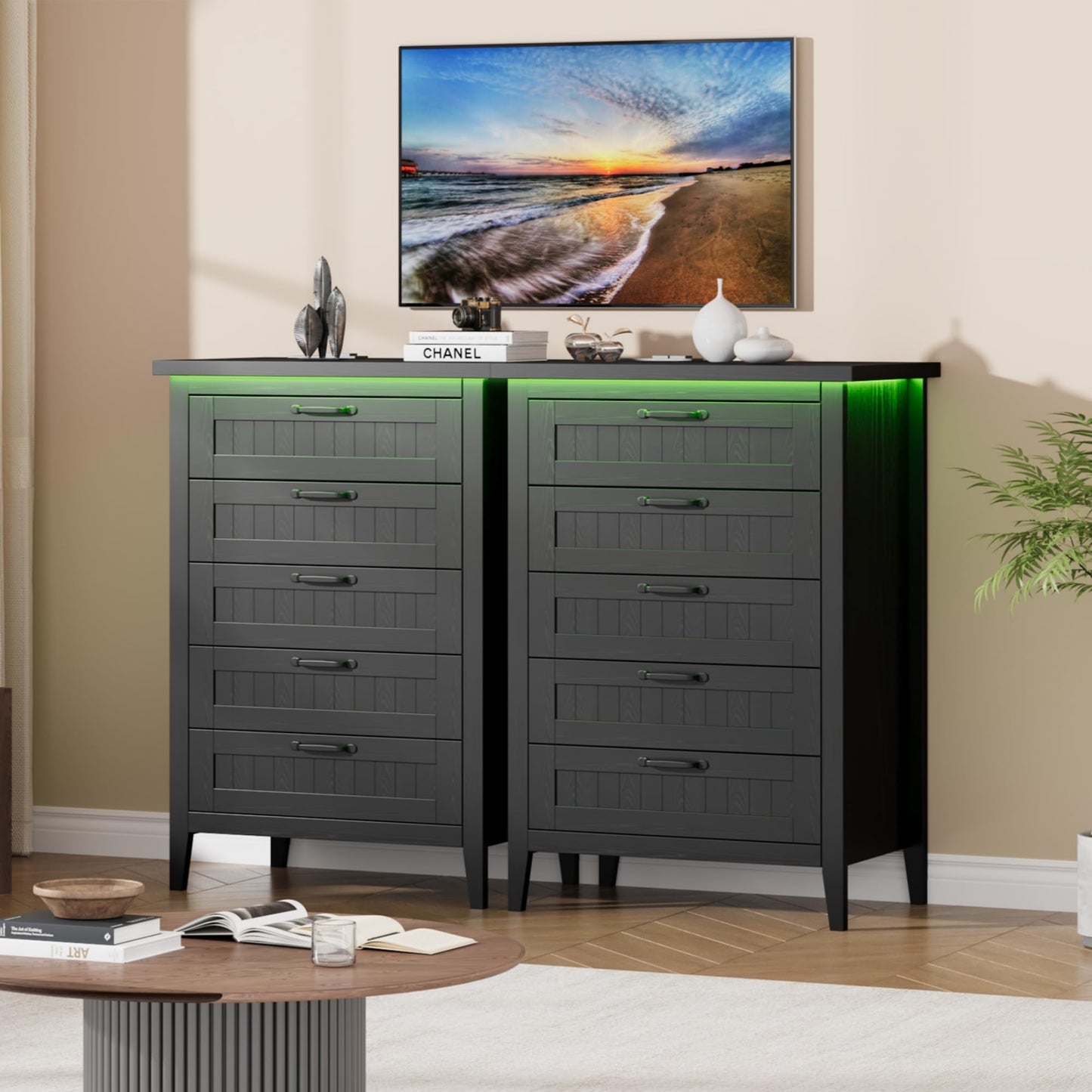 IDEALHOUSE 44.9'' Tall 5 Drawer Dresser with Charging Station & LED Lights