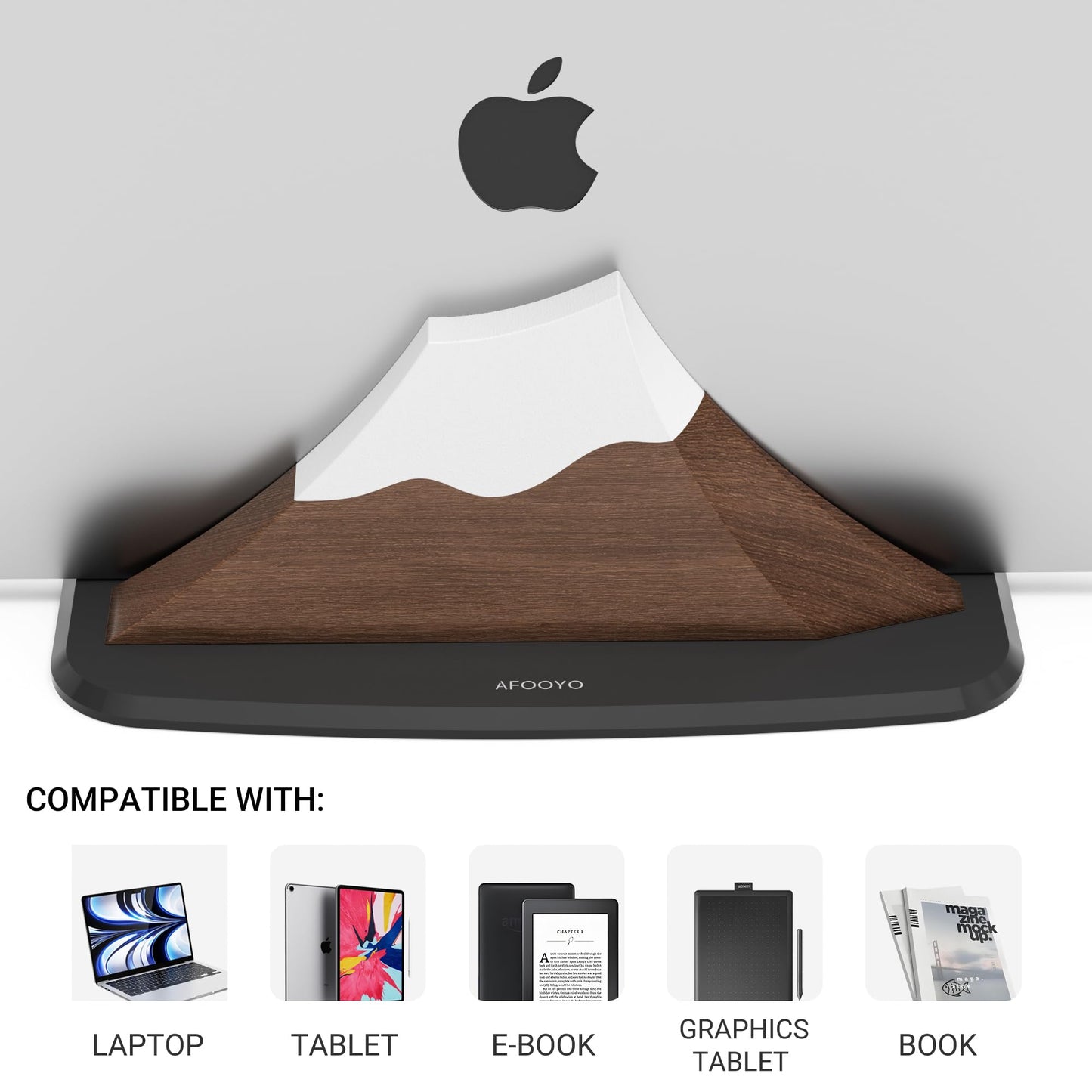 AFOOYO Vertical Laptop Stand - Snow Peak-Shaped Wooden Holder Dock Compatible with MacBook, Surface, Chromebook, Dell & More - Space-Saving Design for All Laptops,Walnut Finish