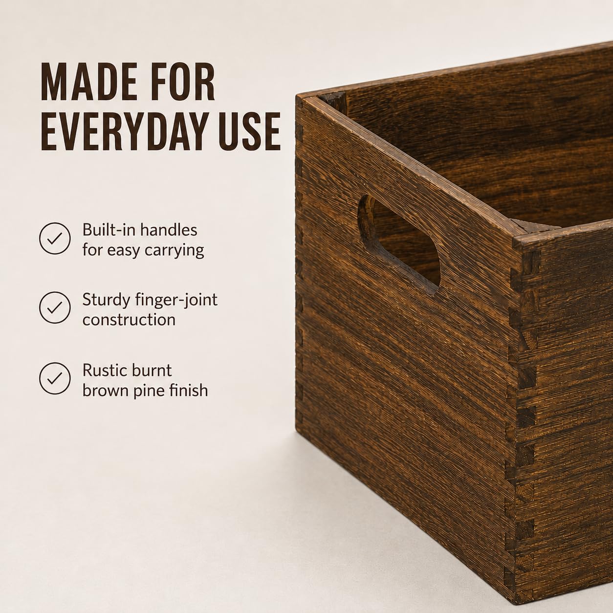 BOY MCOWBOY Wooden Crates for Display 5 Pack Extra Large Rustic Nesting Wooden Basket with Handle, Farmhouse Wood Crate for Storage and Container Multipurpose Wood Basket for Fruits Vegetables Boxes