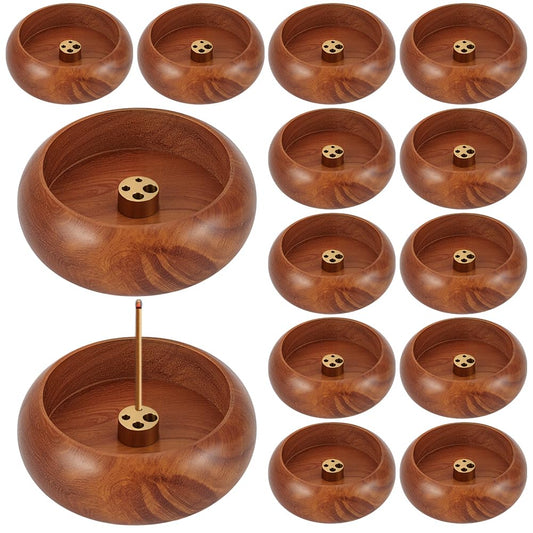 INTERWARM 12Pcs Wood Incense Burner Holder, Incense Holder for Stick 4 Holes Bowl Ash Catcher Aromatherapy Ornament Bowl Shape Censer Home Decoration for Home Decor Meditation Yoga Easter(Brown)