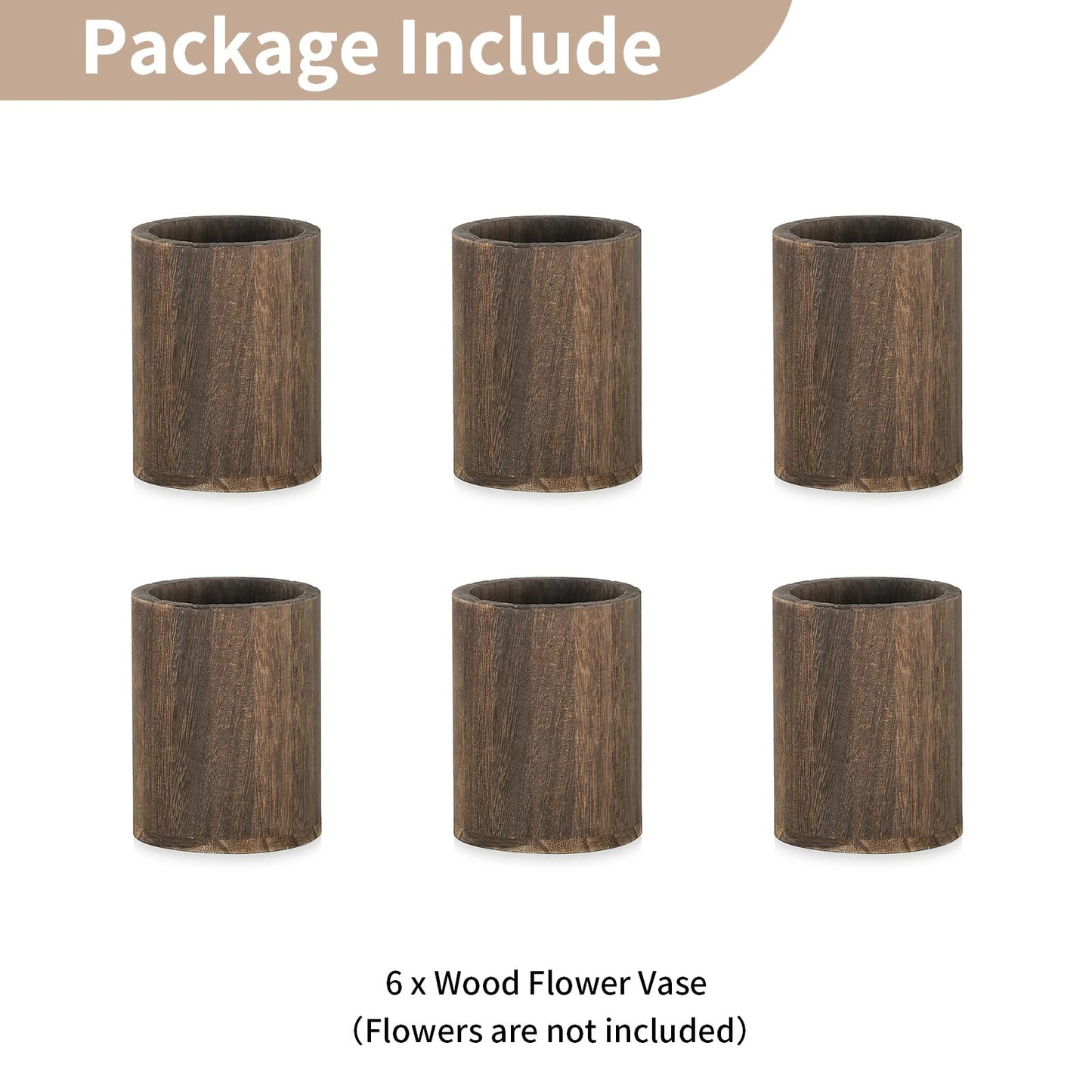 NUPTIO Wood Vases Rustic Centerpiece: 6 Pcs 5.1" Wooden Vase for Home Decor - Brown Small Vase for Wedding Table Living Room Shelf Decor