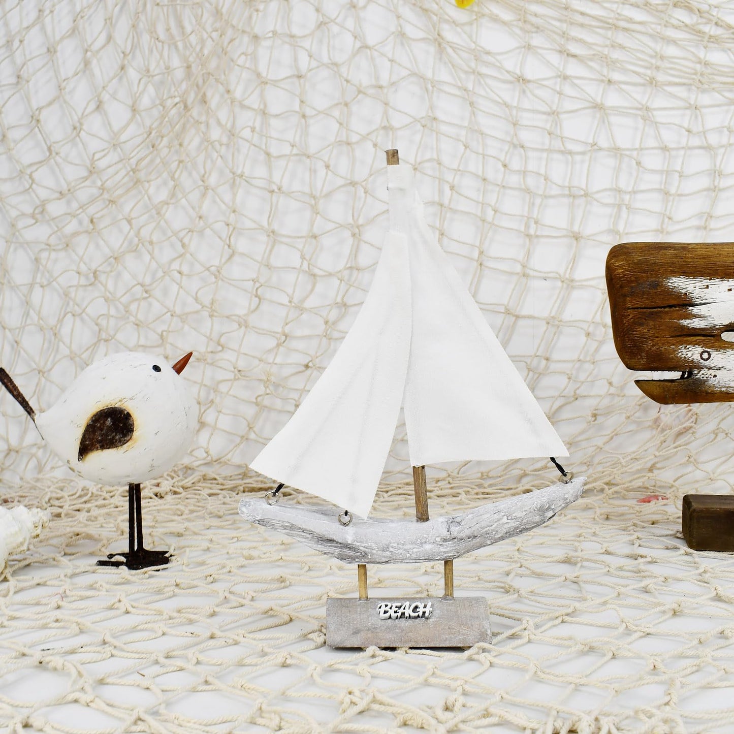 Aecipl Wooden Sailboat Nautical Sail Boat Decor Coastal Tabletop Centerpiece Home Shelf Decoration Beach Themed Statue Ornaments for Bathroom Room Bedroom (B)