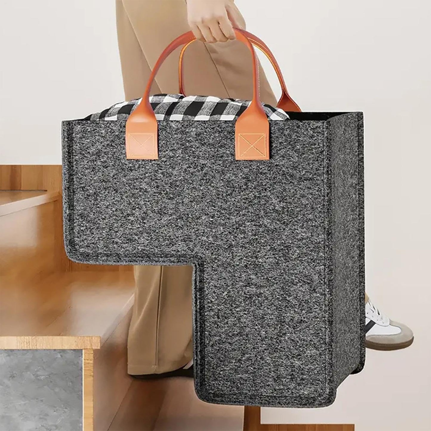 Stair Basket - Laundry Basket, Space-Saving Closet Storage | Carpeted Stairs Closet Storage with Handle for Wooden Staircase Carpeted Stairway Household Apartment