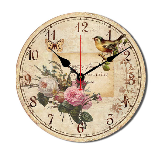 12 Inch Silent Wall Clock Battery Operated Vintage Wooden Round Non-Ticking
