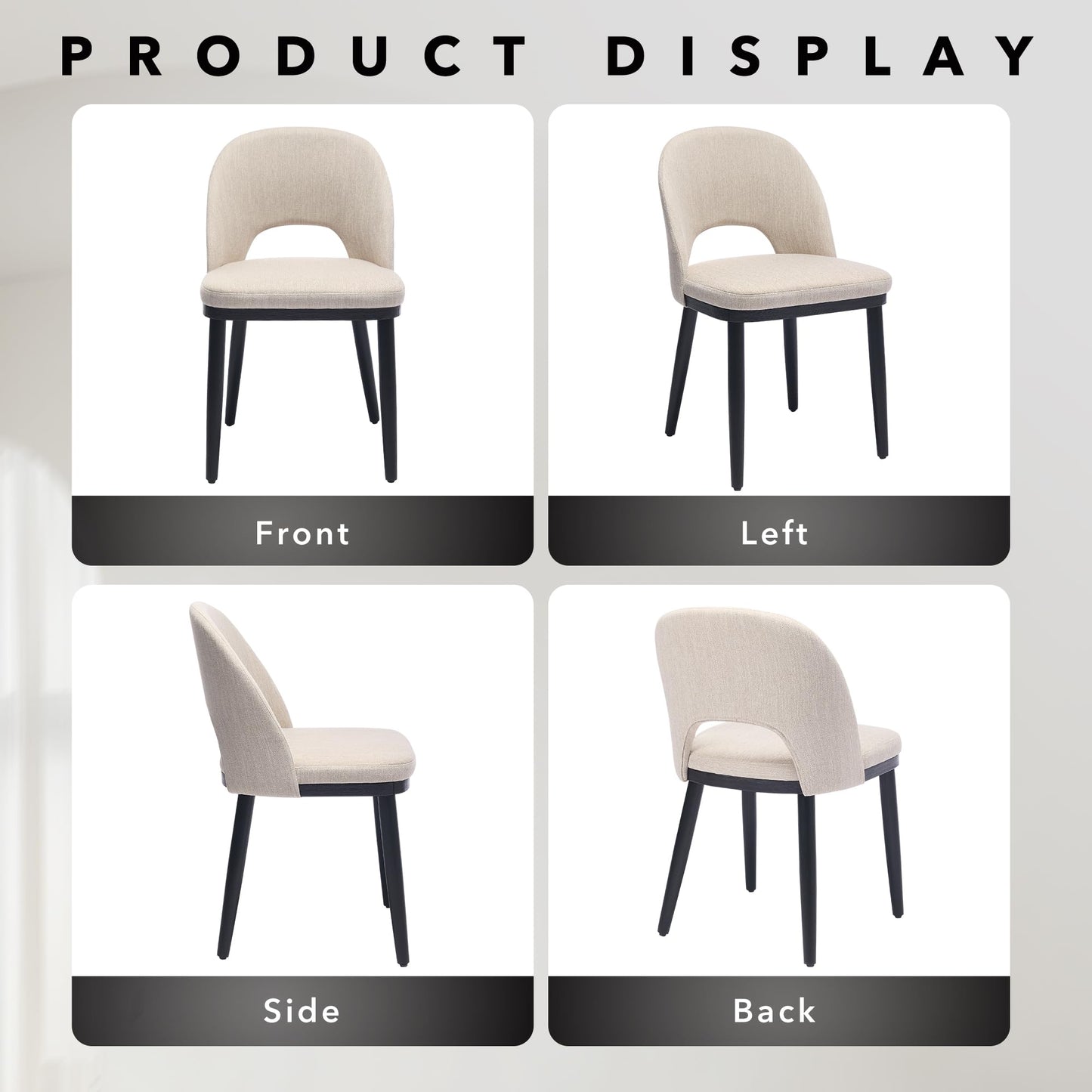 Wooden Dining Chairs Set of 6, Upholstered Kitchen Dining Room Chair, Modern Linen Fabric hollowed out Dinner Chair with Leveling Feet/hollowed out Backrest Support for Dining Room, Living,Beige