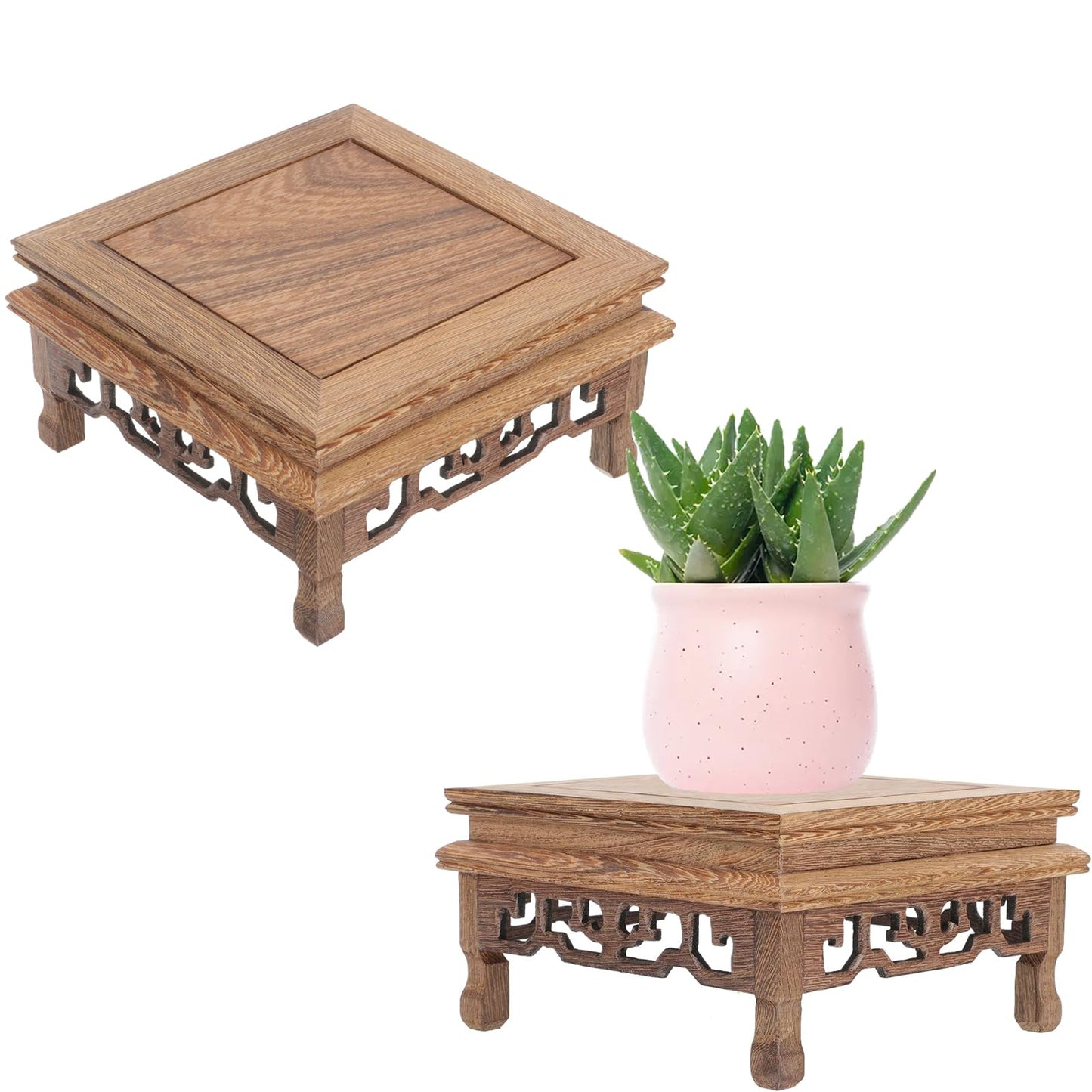 Beavorty Wooden Flower Pot Base 5.51In Rustic Plant Stand Holder for Indoor Outdoor Garden Display Pedestal