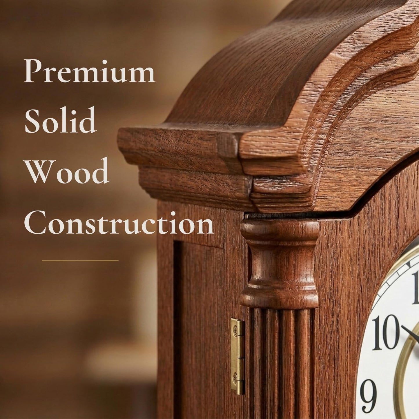 Grandfather Wall Clock with Pendulum — Large Hanging Wooden Battery Operated Non-Chiming Clock 26 x 12 inch - Quiet, Solid Wood Clock for Living Room, Entryway & Home Décor