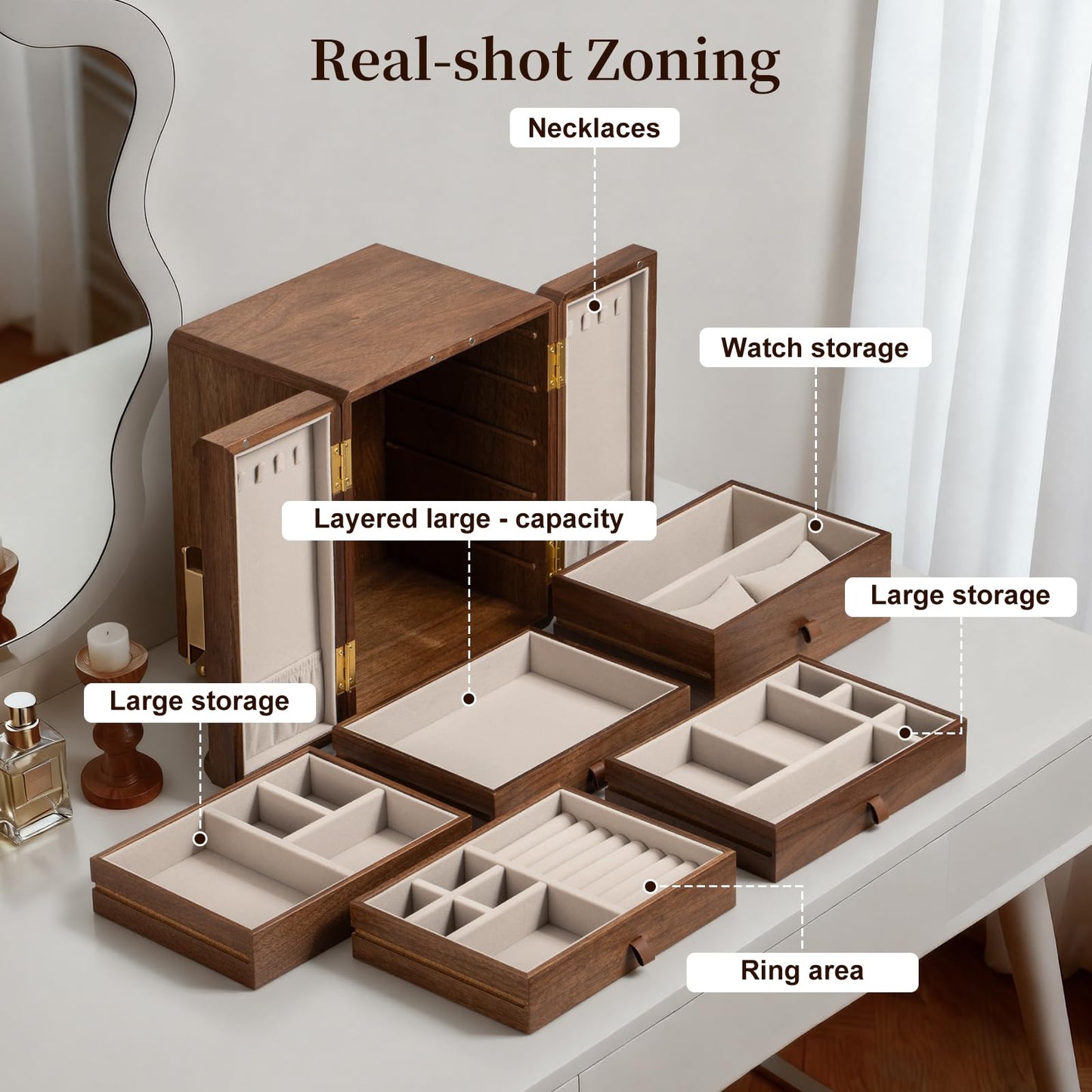 Beniaflow 5-Layer Double-Door Walnut Wood Jewelry Box