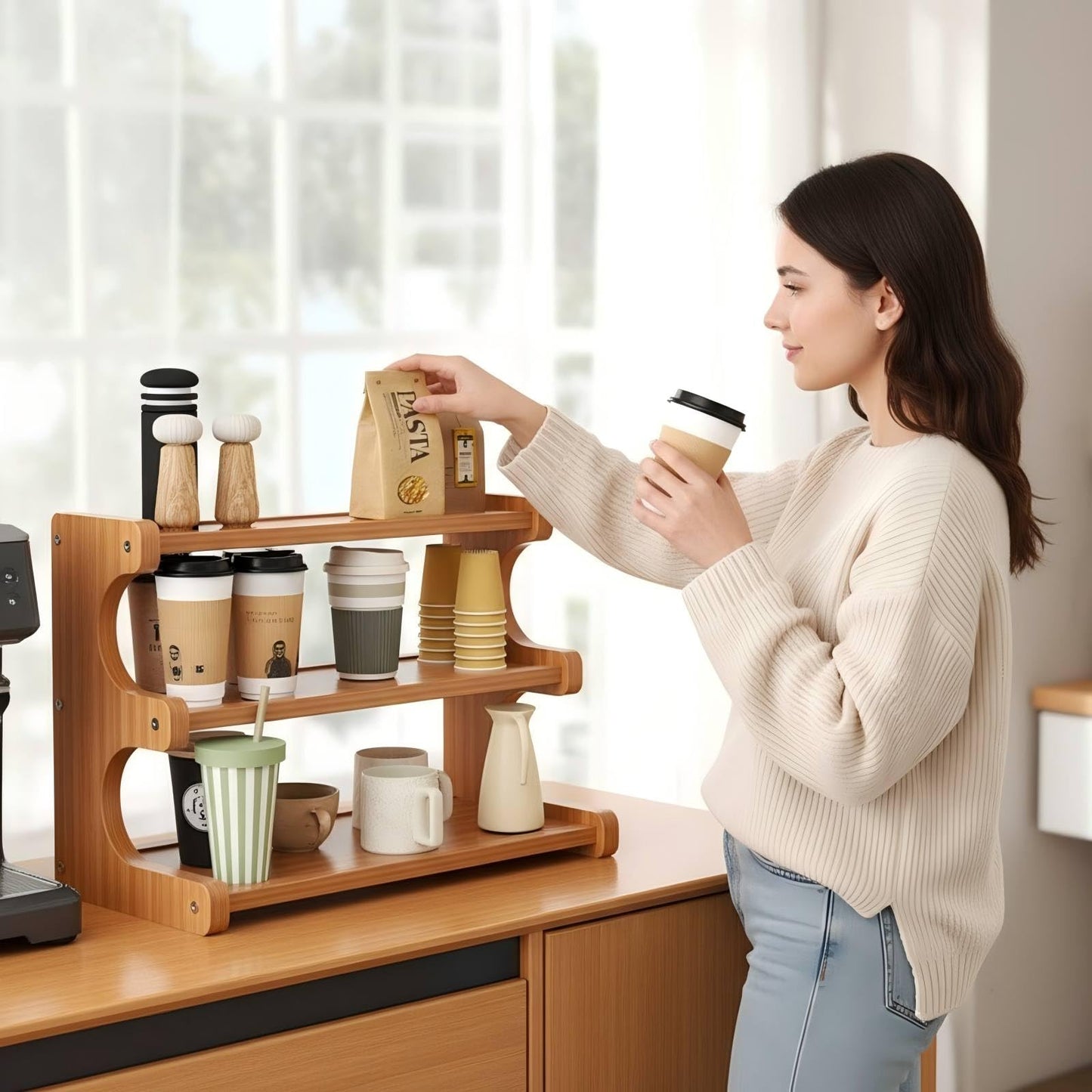 Rainsleep Multifunctional Coffee Mug Organizer for Countertop - Storage and Organization Rack for Cabinet, Holds Coffee Cups and Mugs for Kitchen and Home