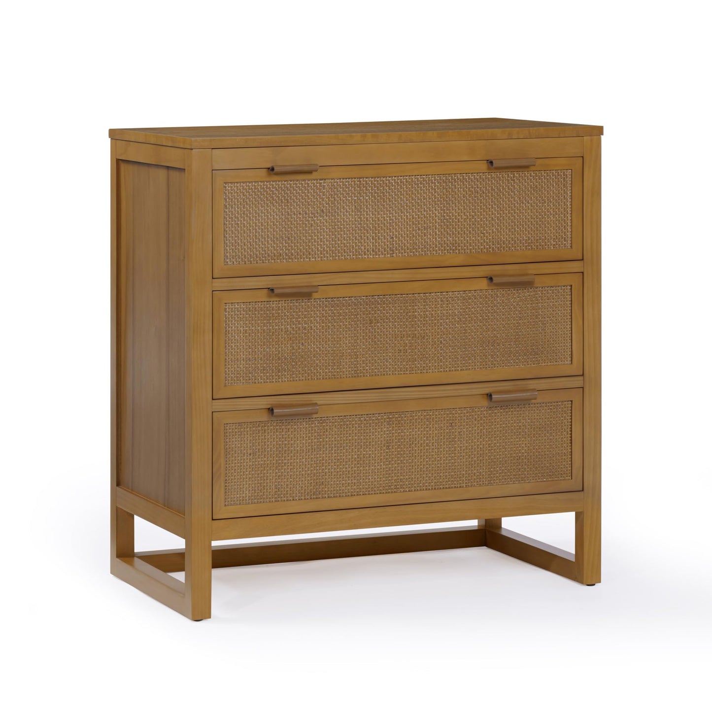 Teamson Home Hatteras 30'' W 3-Drawer Dresser with Rattan Inset Panels, Solid Pine Wood Frame and Acacia Veneer Plus Anti-Tip Kit Included, Coastal Modern Style, Natural Finish
