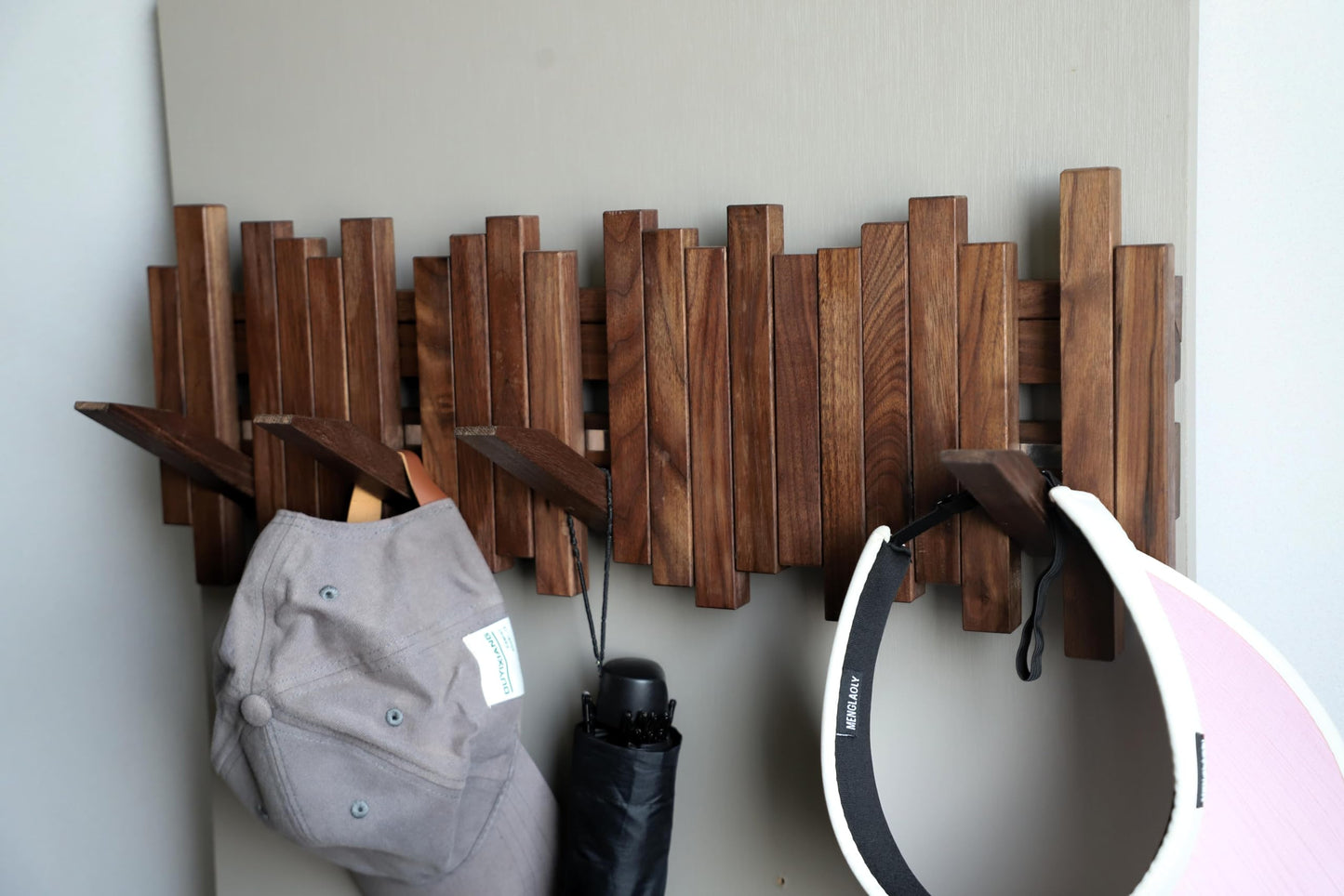 GOGREEBELL Natural Wood Wall Mounted Piano Coat Rack| Coat Rack Wall Mount| Flip Down Wall Hook Rack 5 Hooks| Entryway wall Art Hook,Made of Black Walnut