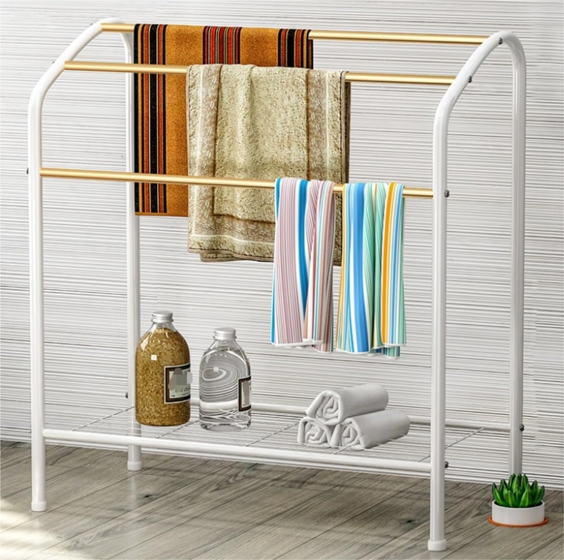 BIOMICE Floor Towel Rack 3 Tier Freestanding Towel Rack Floor Towel Holder with Bottom Shelf Metal Bath Towel Stand Organizer for Bathroom Freestanding Towel Racks
