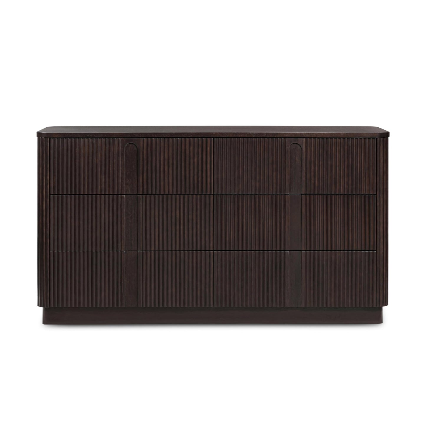 Teamson Home 55'' W Ample Storage 6-Drawer Dresser Push to Open Modern Scandinavian with Rounded Edges and Reeding Pattern Bedroom Furniture Clothing Chest in Warm Espresso Finish