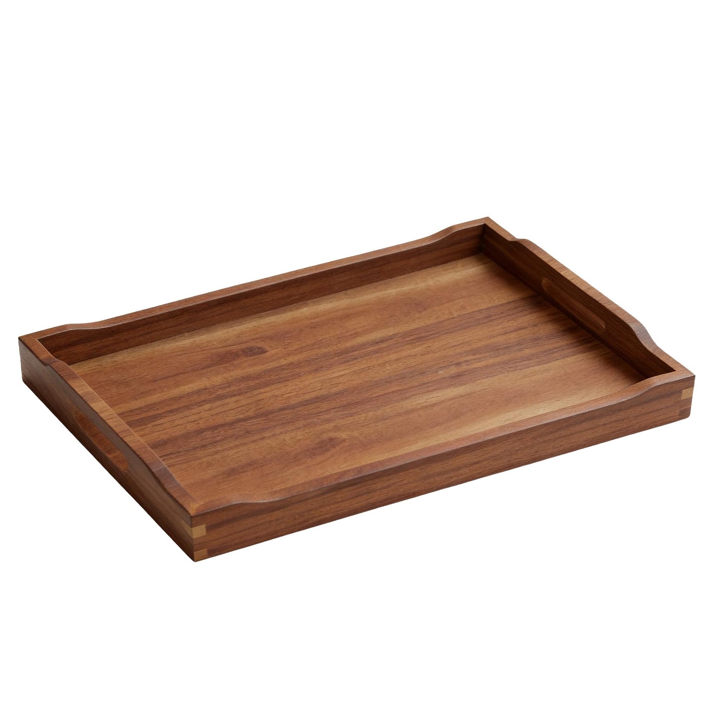 Plusinthebox Acacia Wood Serving Tray with Handles, Rectangular Wooden Ottoman Tray for Coffee Table, Breakfast in Bed, Drinks, Kitchen Countertop and Home Decor
