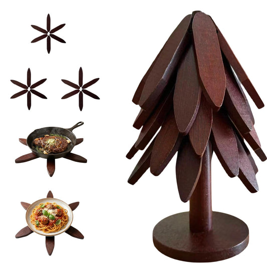 HEGUANRONG Tree Coasters, Wooden Trivets for Hot Dishes, Tree Trivets Set of 5, Practical Kitchen Decoration,Tree Shape Trivet Set,for Hot POTS,Teapot, Bowls,Wooden Walnut Color