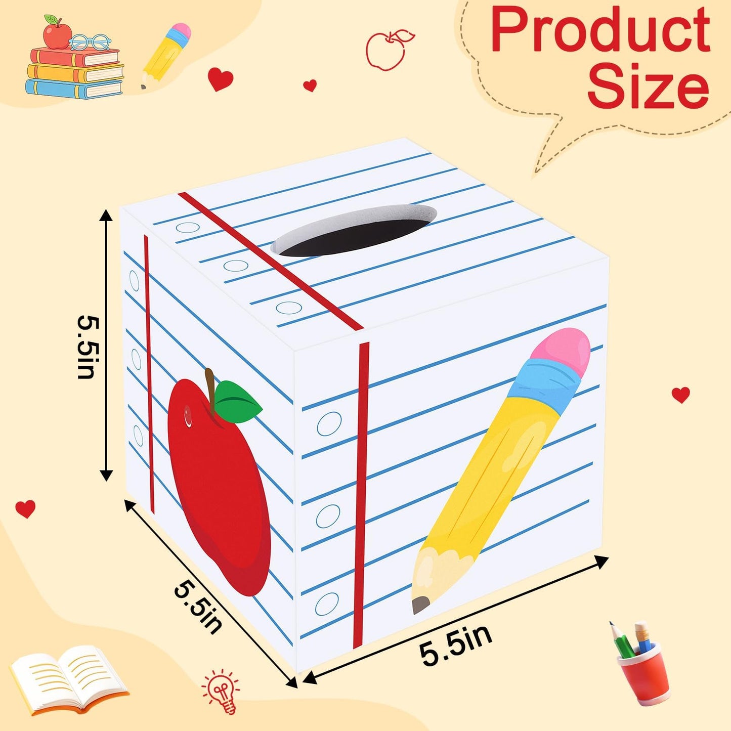 NFAMRZCAR 2 Pack Back to School Gift Wooden Tissue Box Cover, Square Tissue Holder Dispenser Paper Case for Back to School, First Day of School, Classroom Office Desk Decor