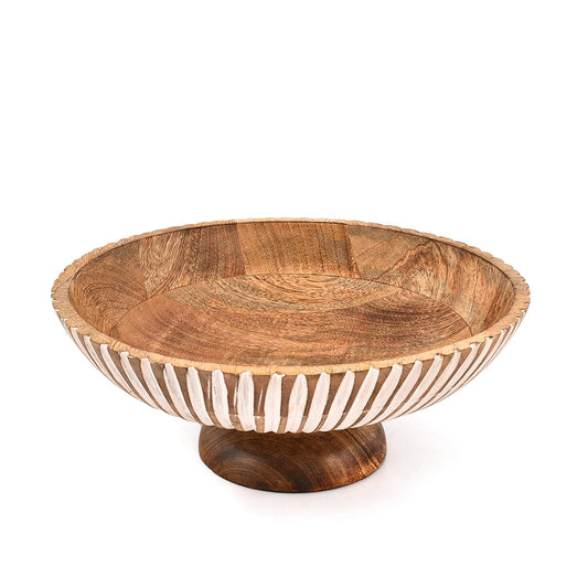 Mahasu Fruit Bowl Mango Wood Elevated Decorative Centerpiece | Natural Wooden Serving Dish for Kitchen Counter (12" x 12" x 4.75")