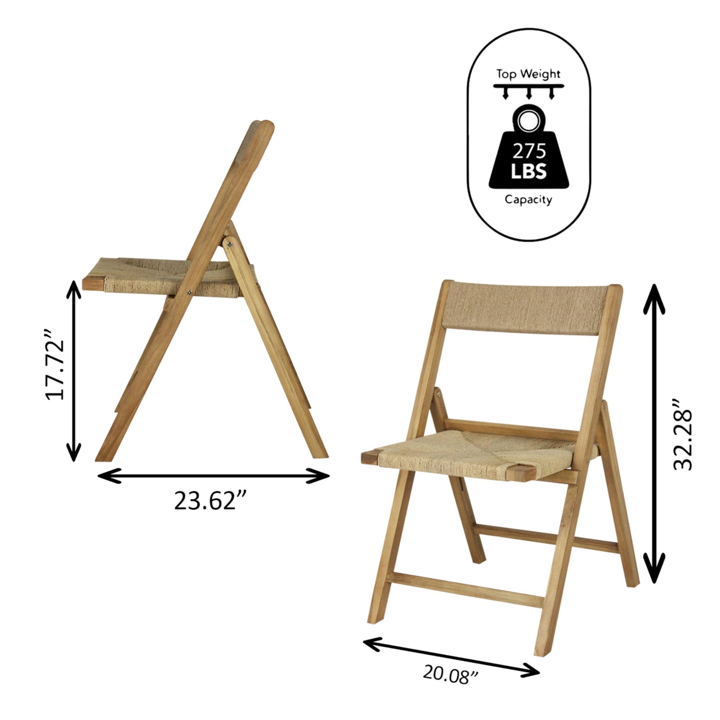 JONATHAN Y Kiawah Woven Seagrass and Natural Teak Wood Folding Chair Set of 2 for Dining Room, Coastal Armless Space-Saving Portable Seat with Natural Finish, No Assembly Required FLD1002A-SET2