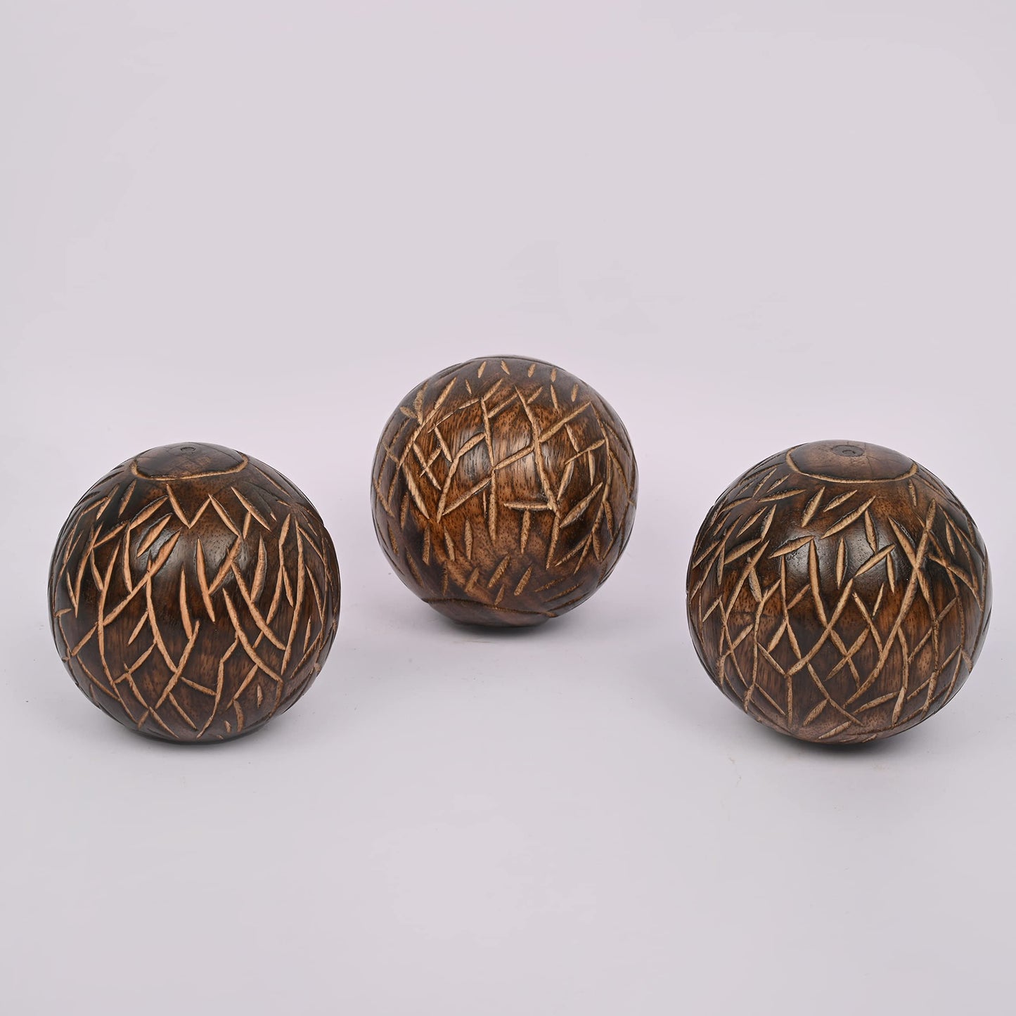 Samhita Decorative Mango Wood Round Balls Set of 3 for Home Decor Modern Decorative Balls for Living Room, Bedroom, Kitchen, Bathroom, Office.