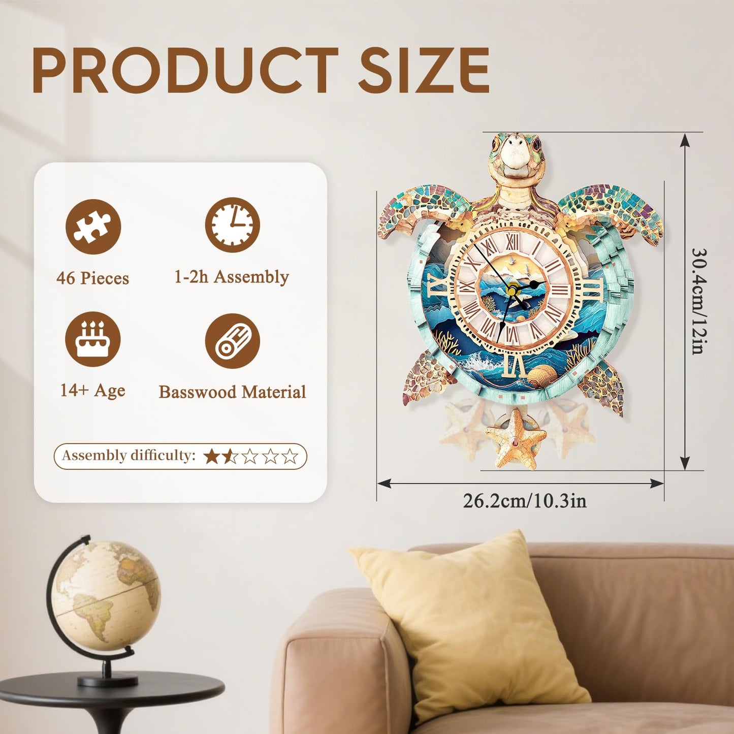 Cutywood 3D Puzzles for Adults Clock-Turtle Design Model Kit-Mechanical DIY Pendulum Clock with Roman Numerals-Desk Home Office Decor Personalized Gift for DIY Lovers