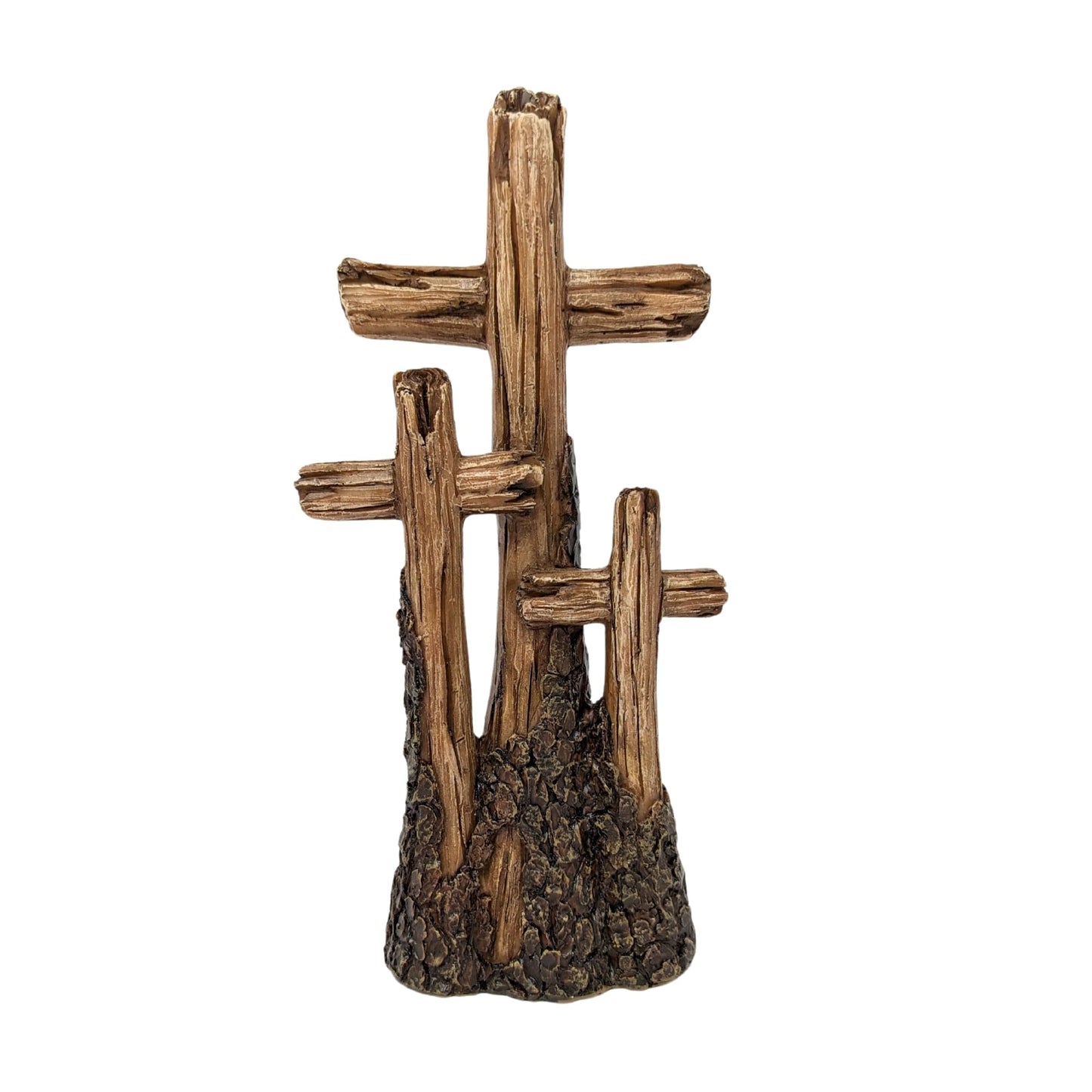 BestGiftEver Rustic Tabletop Resin Cross - Driftwood Design with Three Crosses on a Hill - Spiritual Home Décor for Living Room, Bedroom, and Gift for Family & Friends