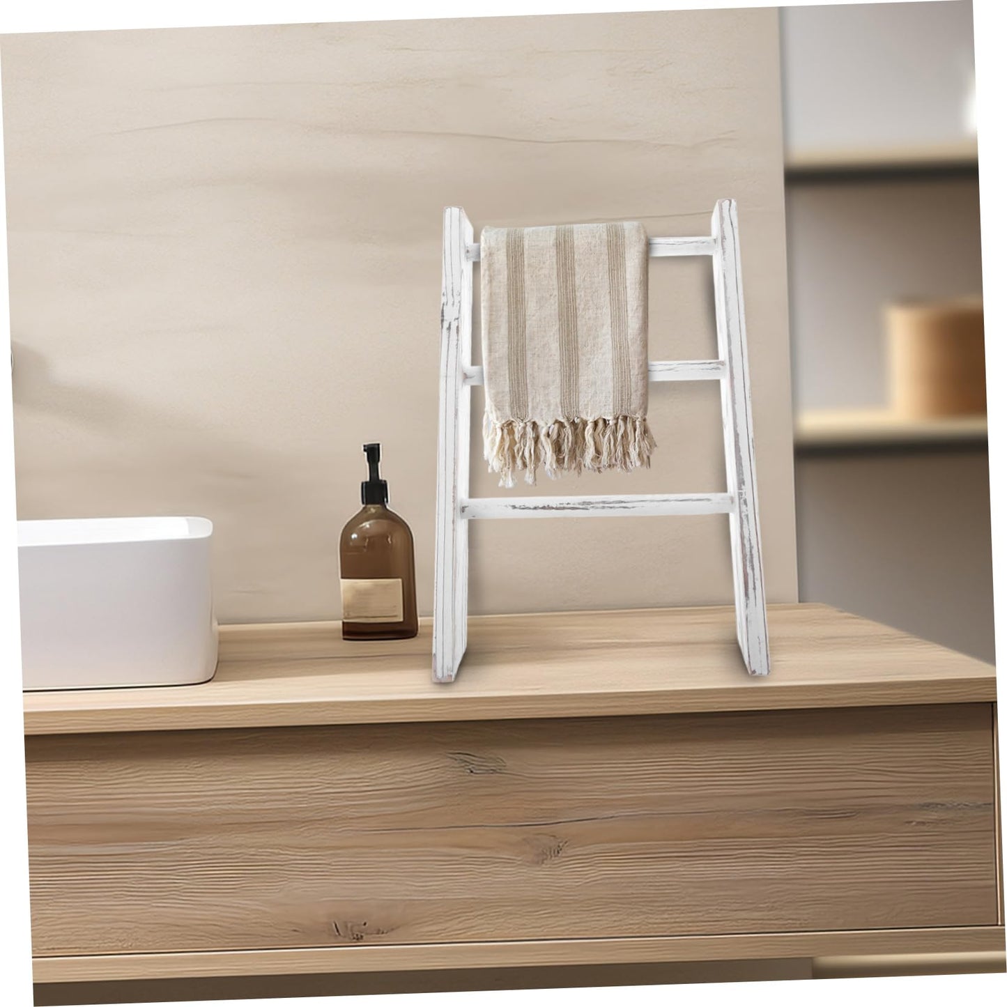 VALICLUD Mini Ladder Towel Rack Small Farmhouse Tea Towel Holder Space Saving Rustic Bathroom Wall Decor for Compact Kitchens and Bathrooms White