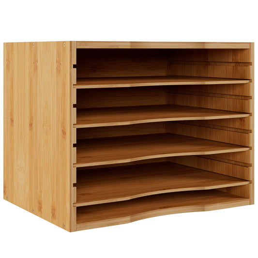 Bamjoy Bamboo 5 Tier Desktop Organizer, Paper Organizer Mail Sorter, File Holder Letter Document Storage with Adjustable Shelves for School Home Office, Natural