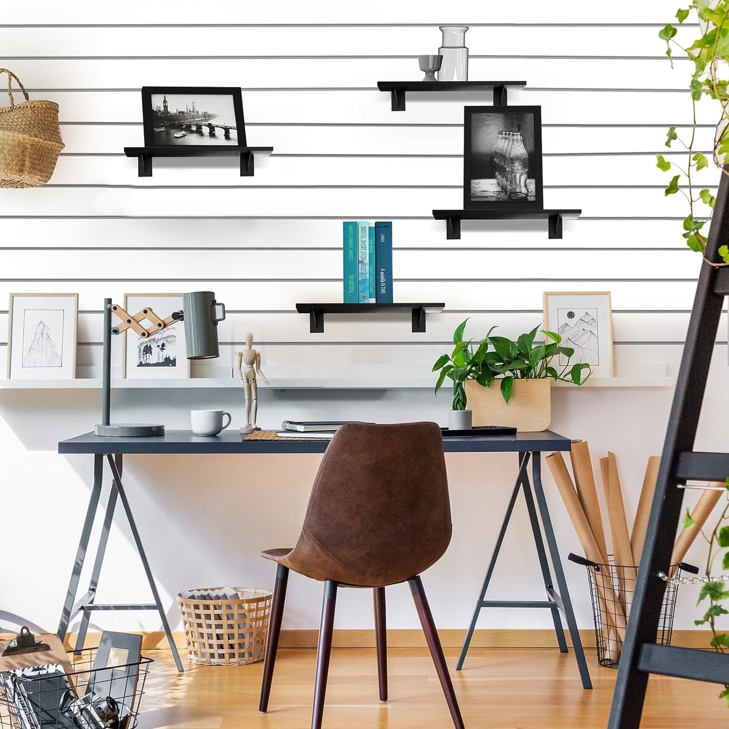 8 Pack Wooden Slatwall Shelf, 23.6"D x 11.8"W Slatwall Shelves with Metal Brackets Heavy Duty Slat Wall Organizer Slatwall Shelving Accessories for Garage, Home (8, 23.6"D x 11.8"W x 0.8"H)
