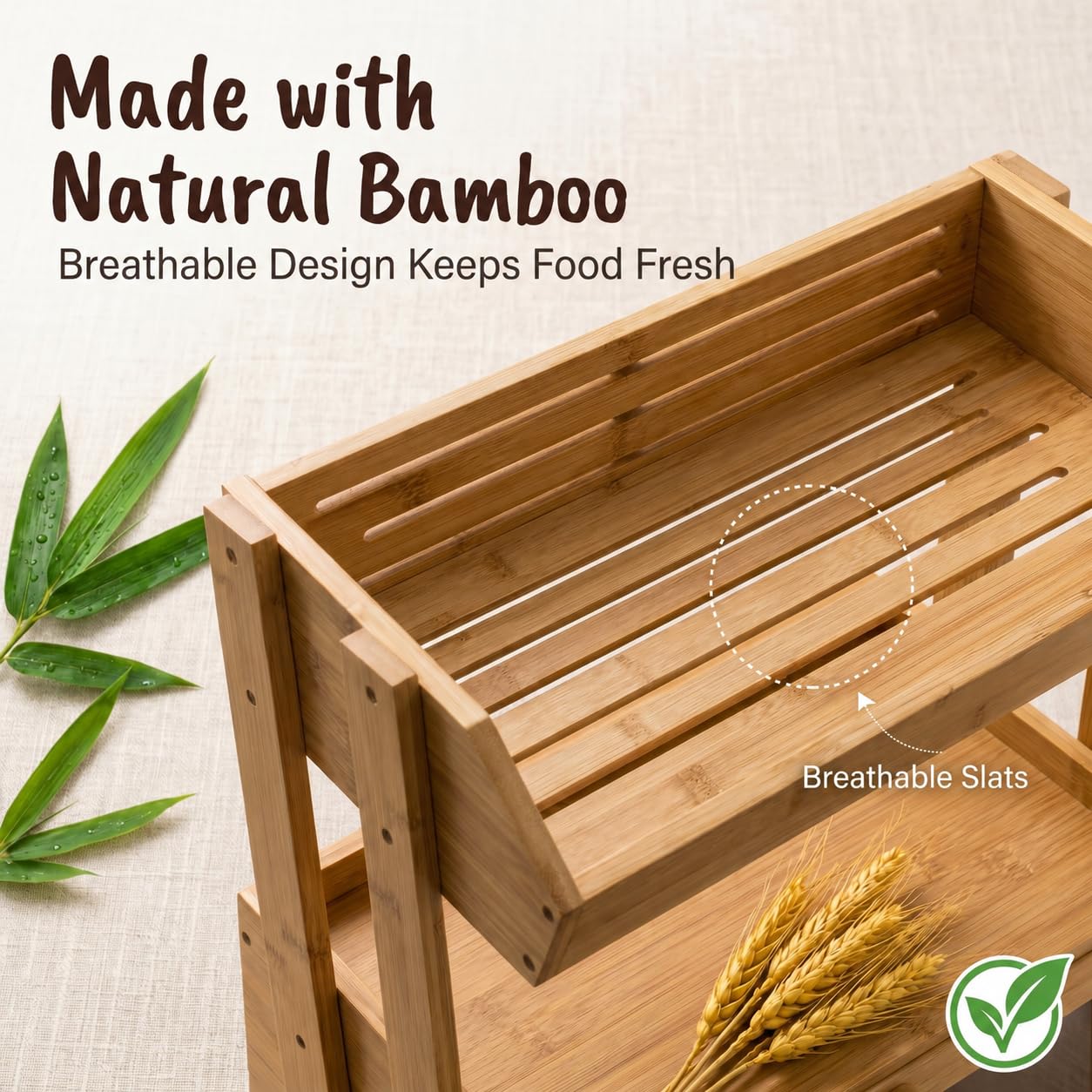 YanKiTour Bamboo Bread Box for Kitchen Countertop, 2 Tier Large Storage with Fruit Basket Top and Window, Farmhouse Organizer for Snacks & Vegetables